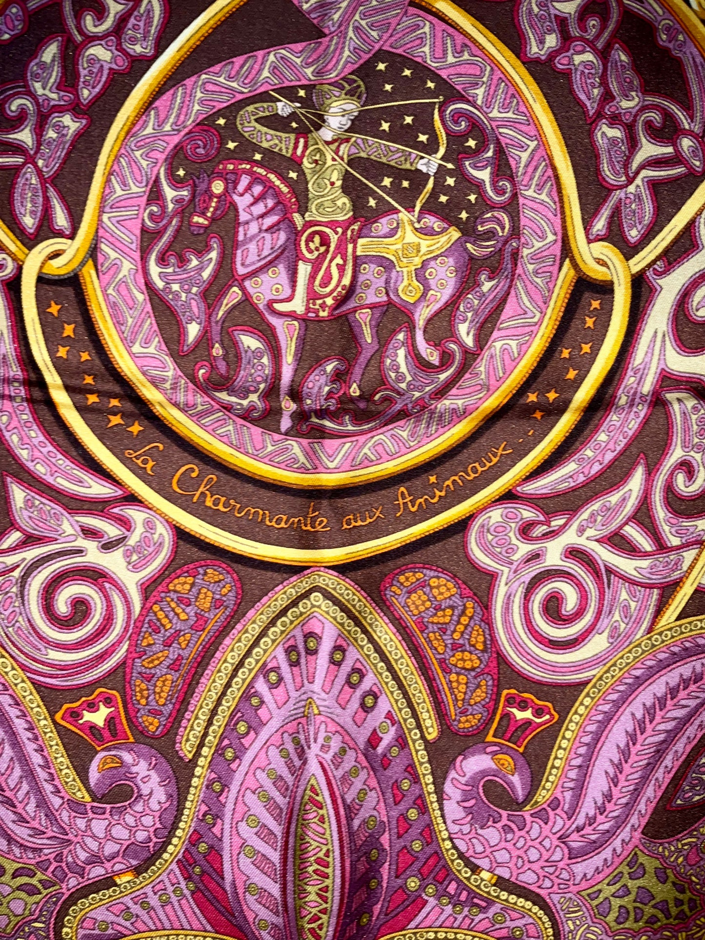 Hermes La Charmane Aux Animaux Chocolat Scarf