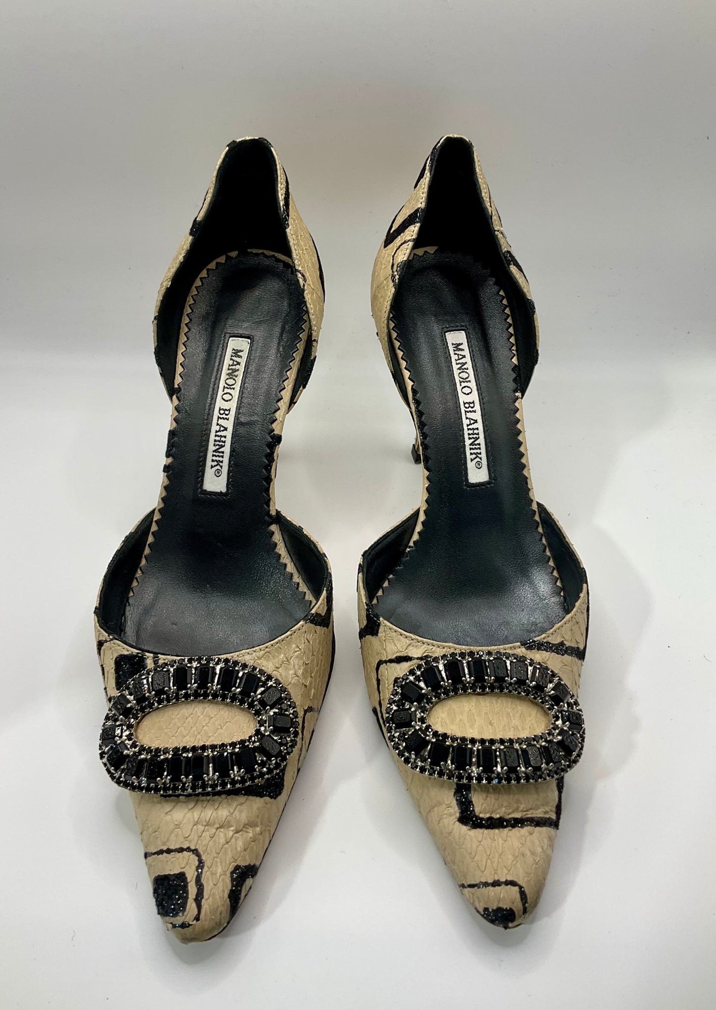 Manolo Blahnik Beige & Black Heels 36 1/2