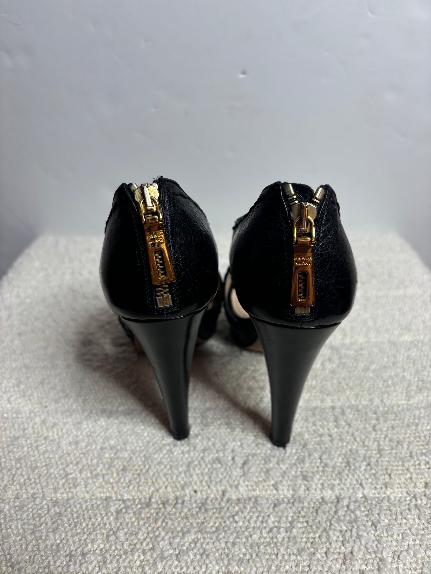 Prada Black Zip Heel 37 1/2