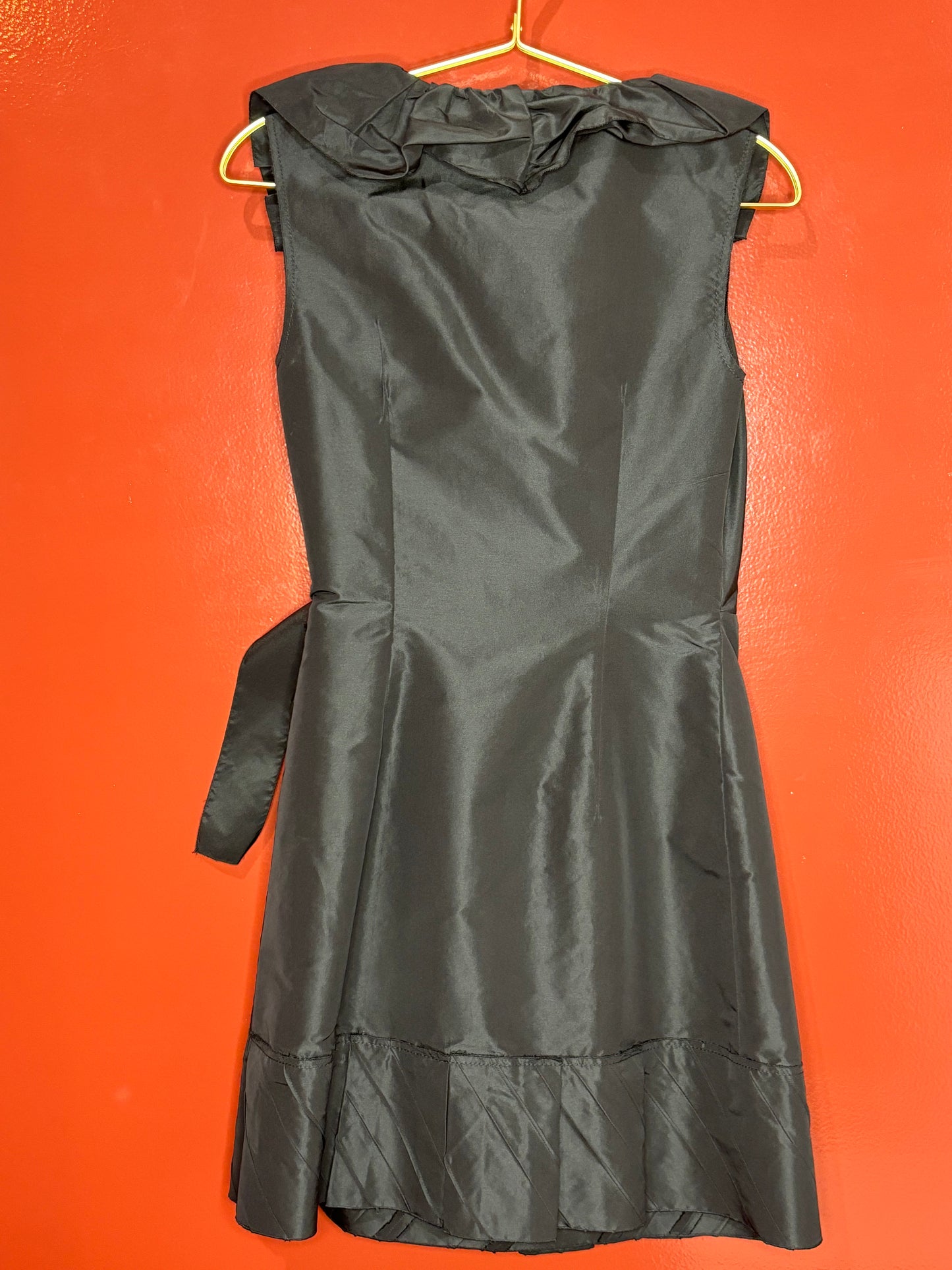 Prada Sleeveless Black Ruffle Wrap A Round Dress