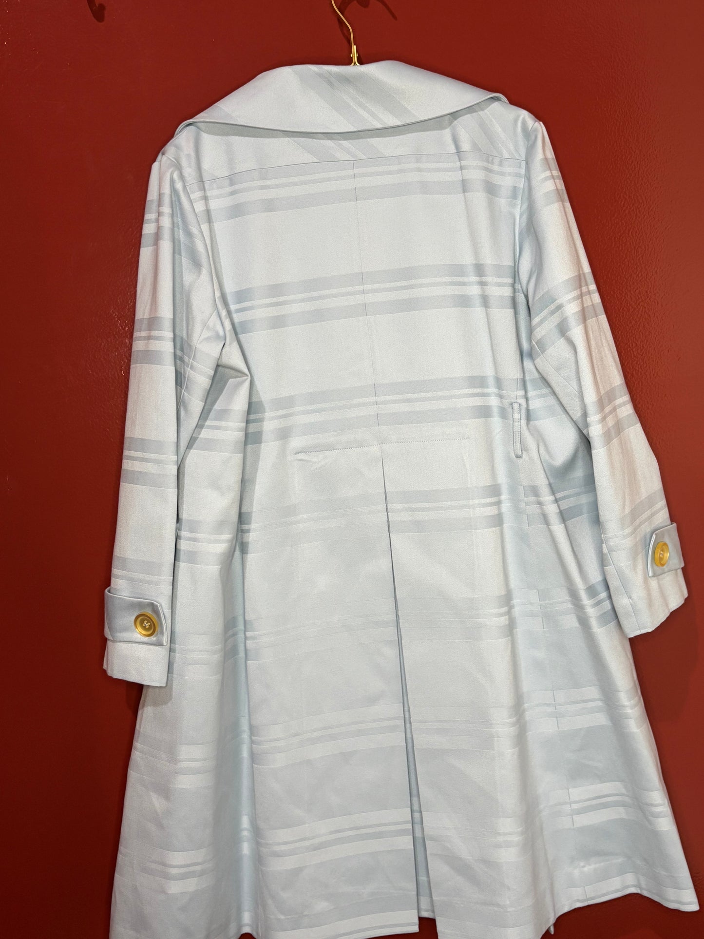 Frances Valentine Blue Striped Trench Coat L