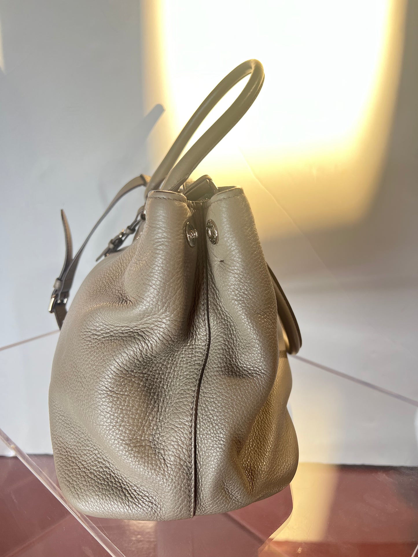 Prada Double Zip Leather Handbag Grey