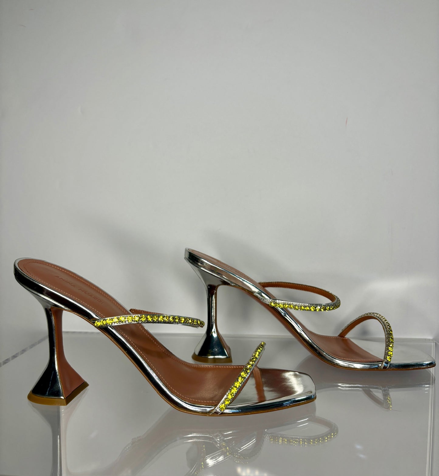 Amina Muaddi Silver yellow studs Heels 42
