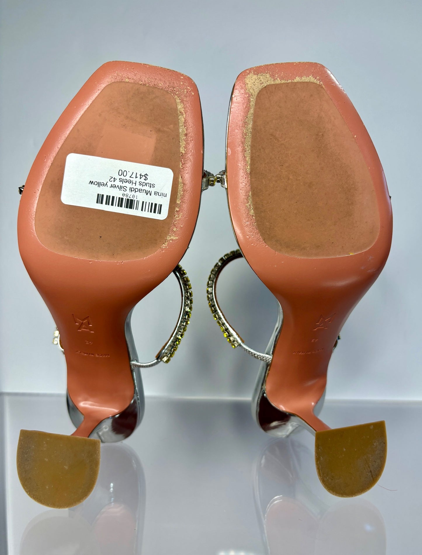 Amina Muaddi Silver yellow studs Heels 42
