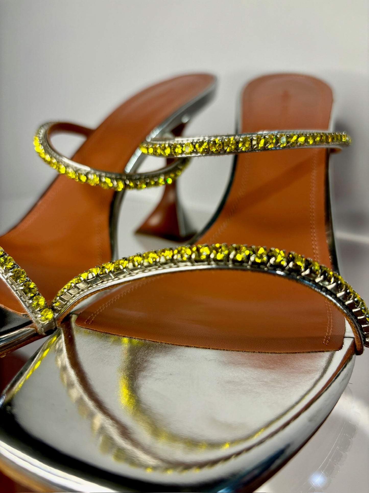 Amina Muaddi Silver yellow studs Heels 42