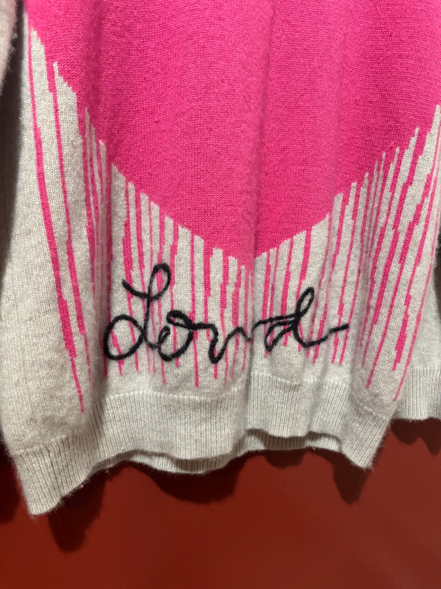 Kerri R Cashmere Grey Pink Heart Sweater S