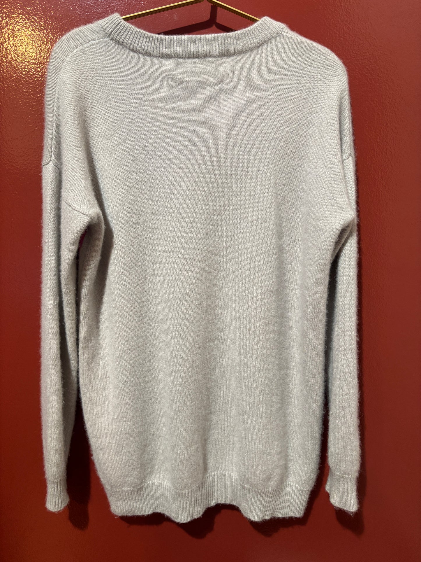 Kerri R Cashmere Grey Pink Heart Sweater S