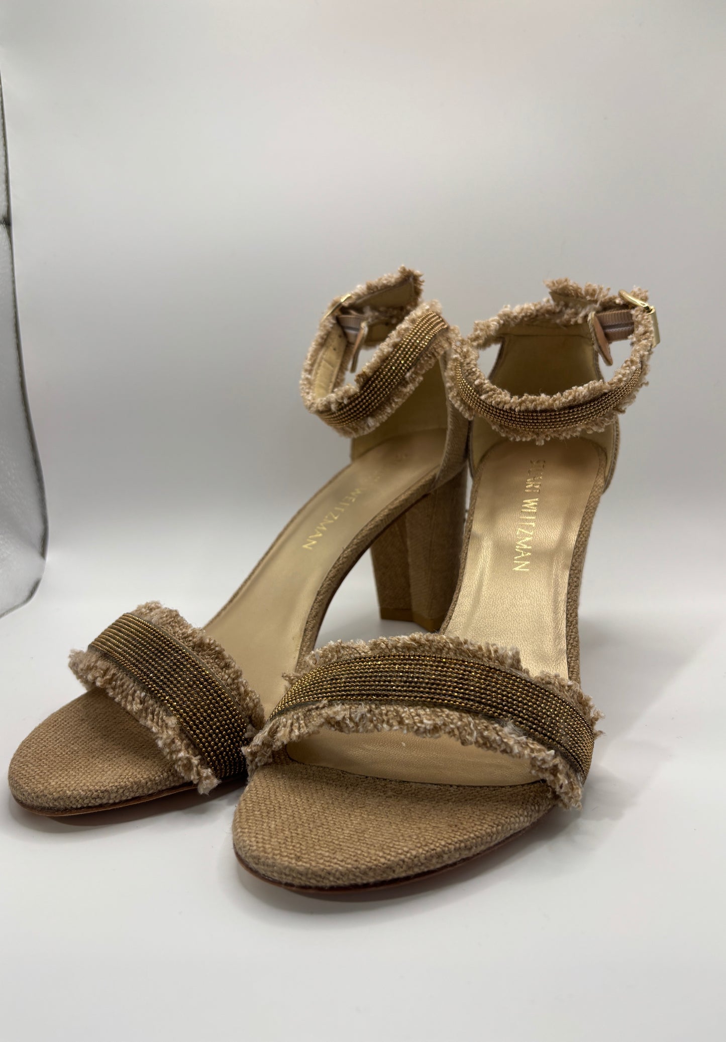 Stuart Weitzman Nudist Chain Canvas Heels 8