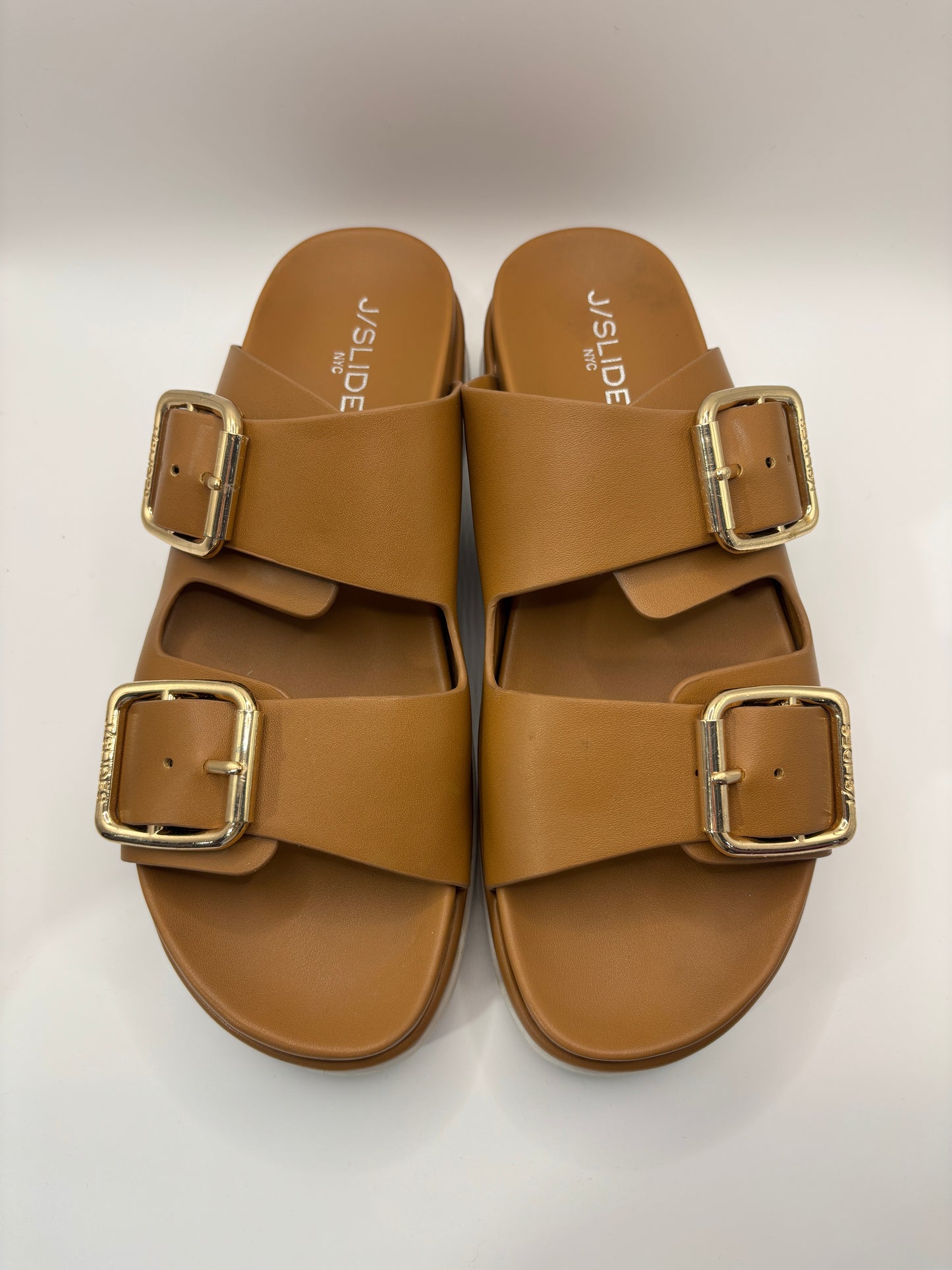 J/Slides Platform Buckle Brown Sandles 8.5