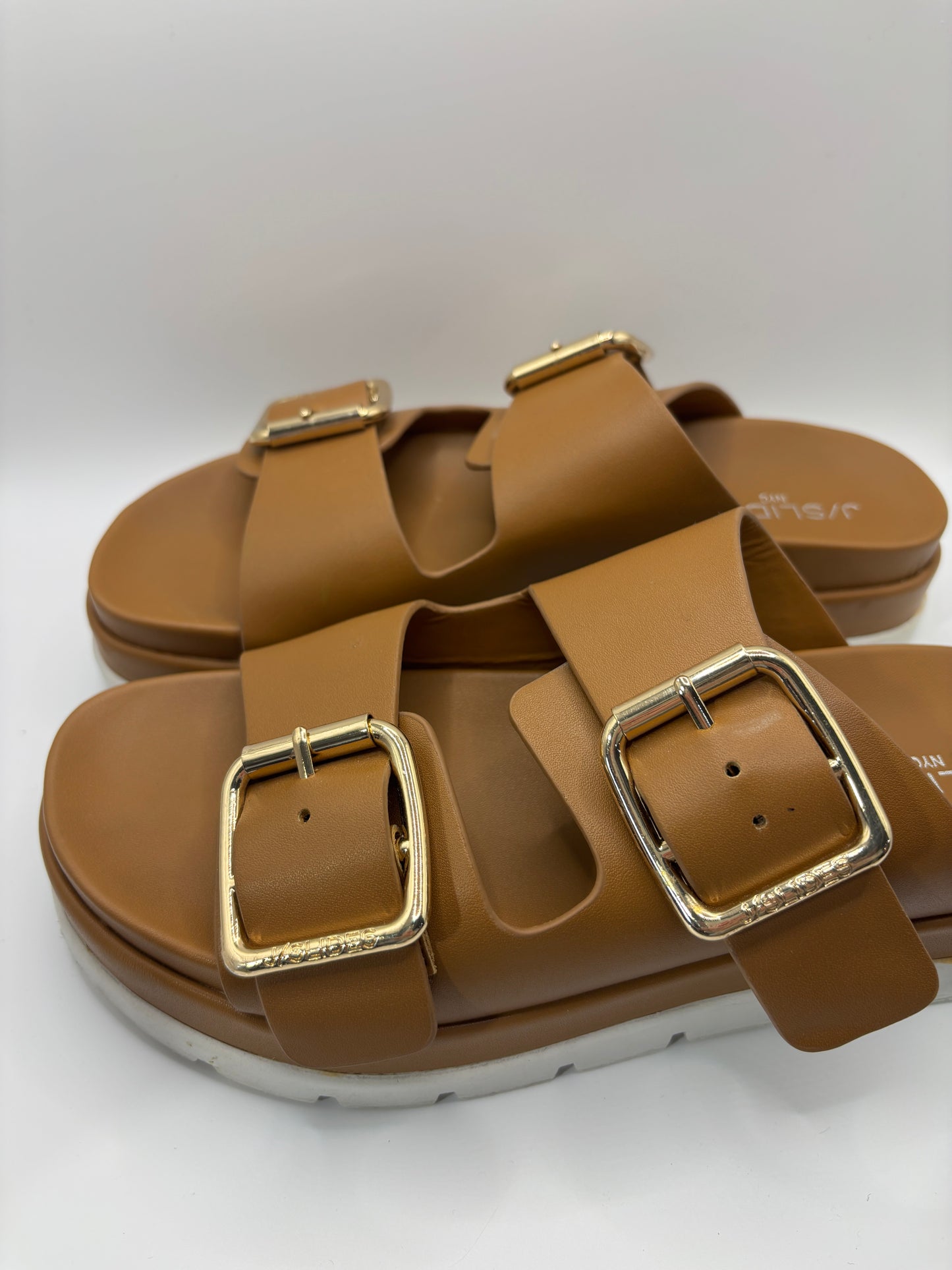 J/Slides Platform Buckle Brown Sandles 8.5