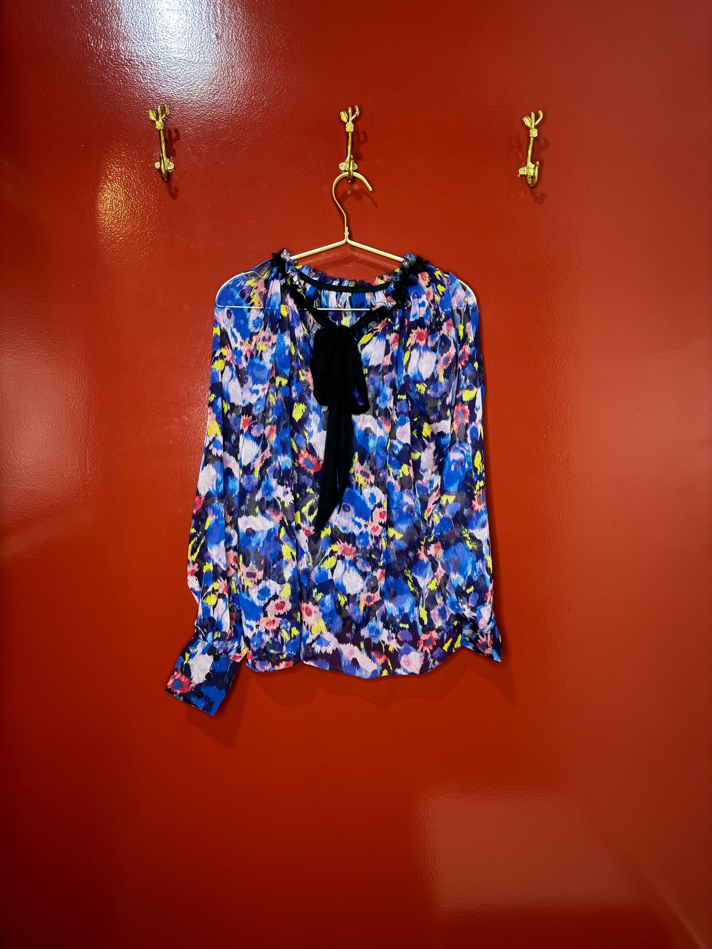 Jason Wu Collection Sheer Multicolor Long Sleeve Top S