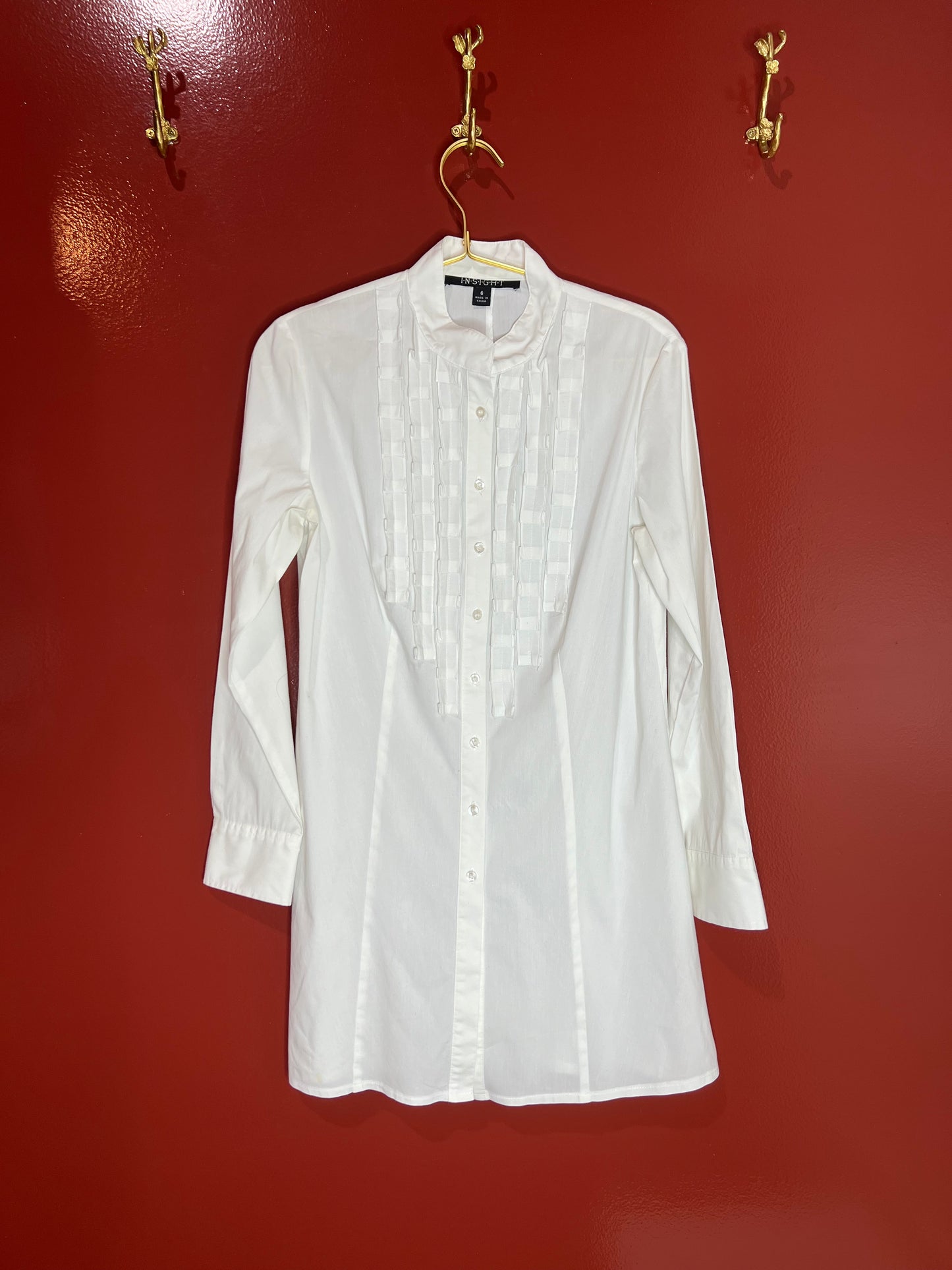 Insight Button Down White Tunic With Ruffle 6