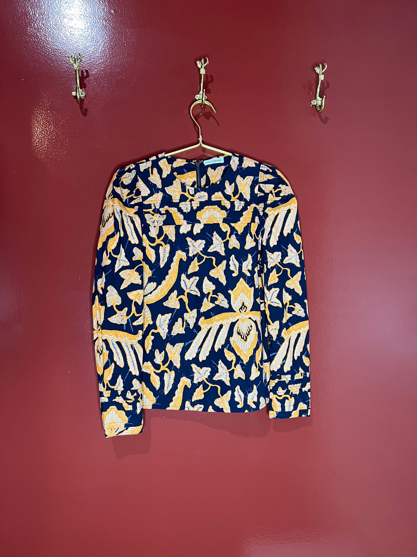 Ulla Johnson Navy/Orange Print Long Sleeve Top 4