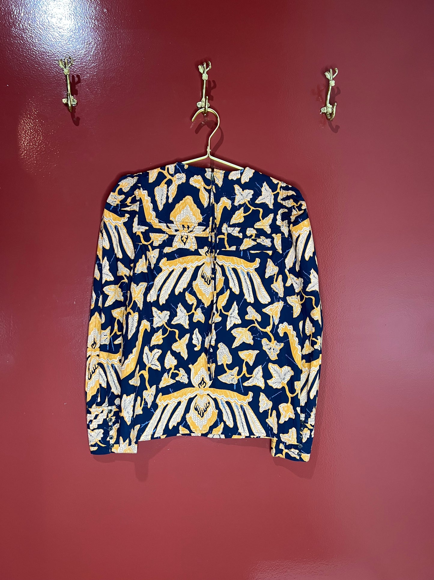 Ulla Johnson Navy/Orange Print Long Sleeve Top 4