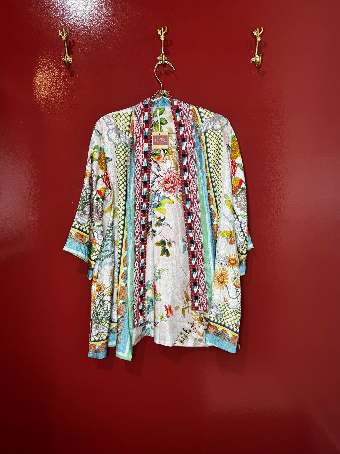 Johnny Was Multicolored Silk Kimono S/M
