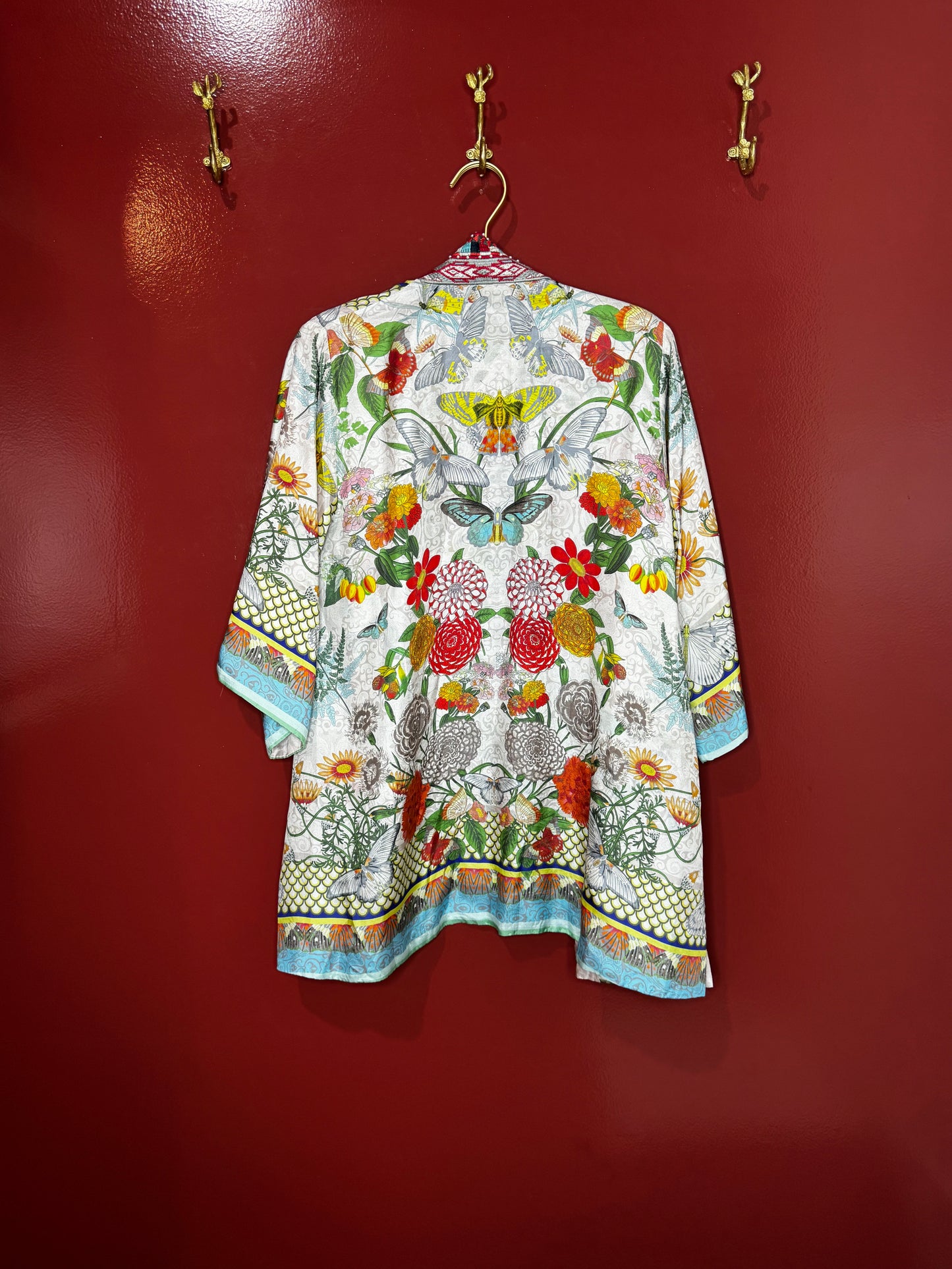 Johnny Was Multicolored Silk Kimono S/M