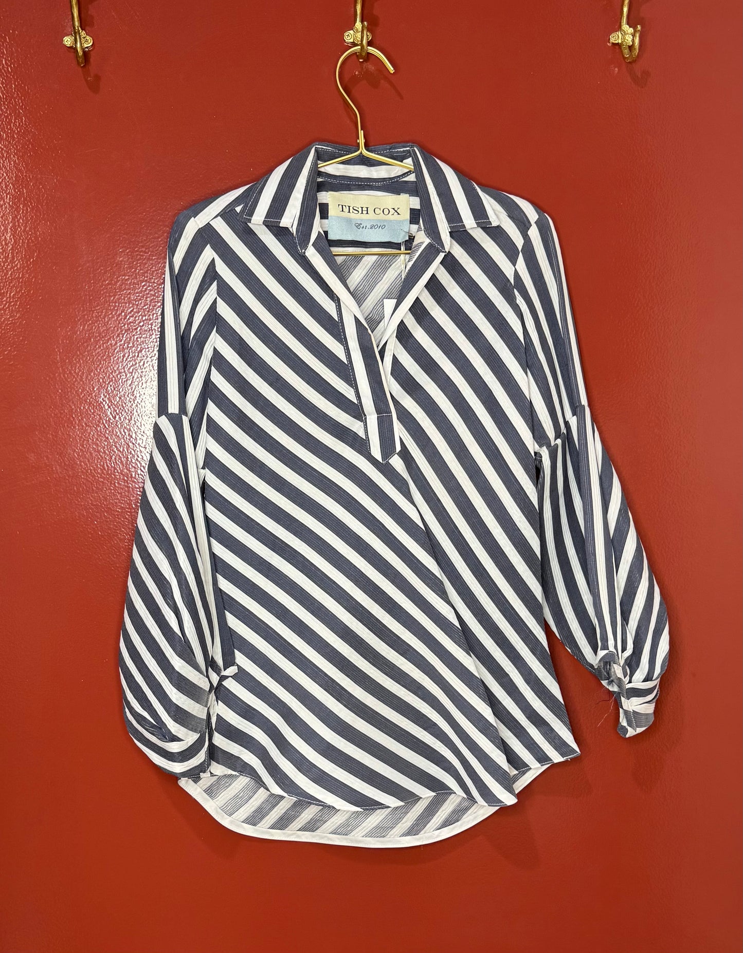 Tish Cox White/Gray Stripe Top S/M