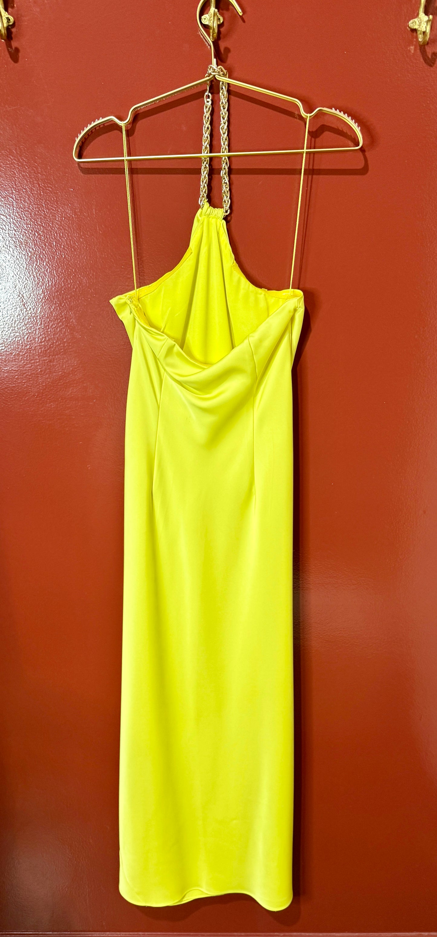 Liv Foster Chain Halter Highlighter Yellow Dress 4