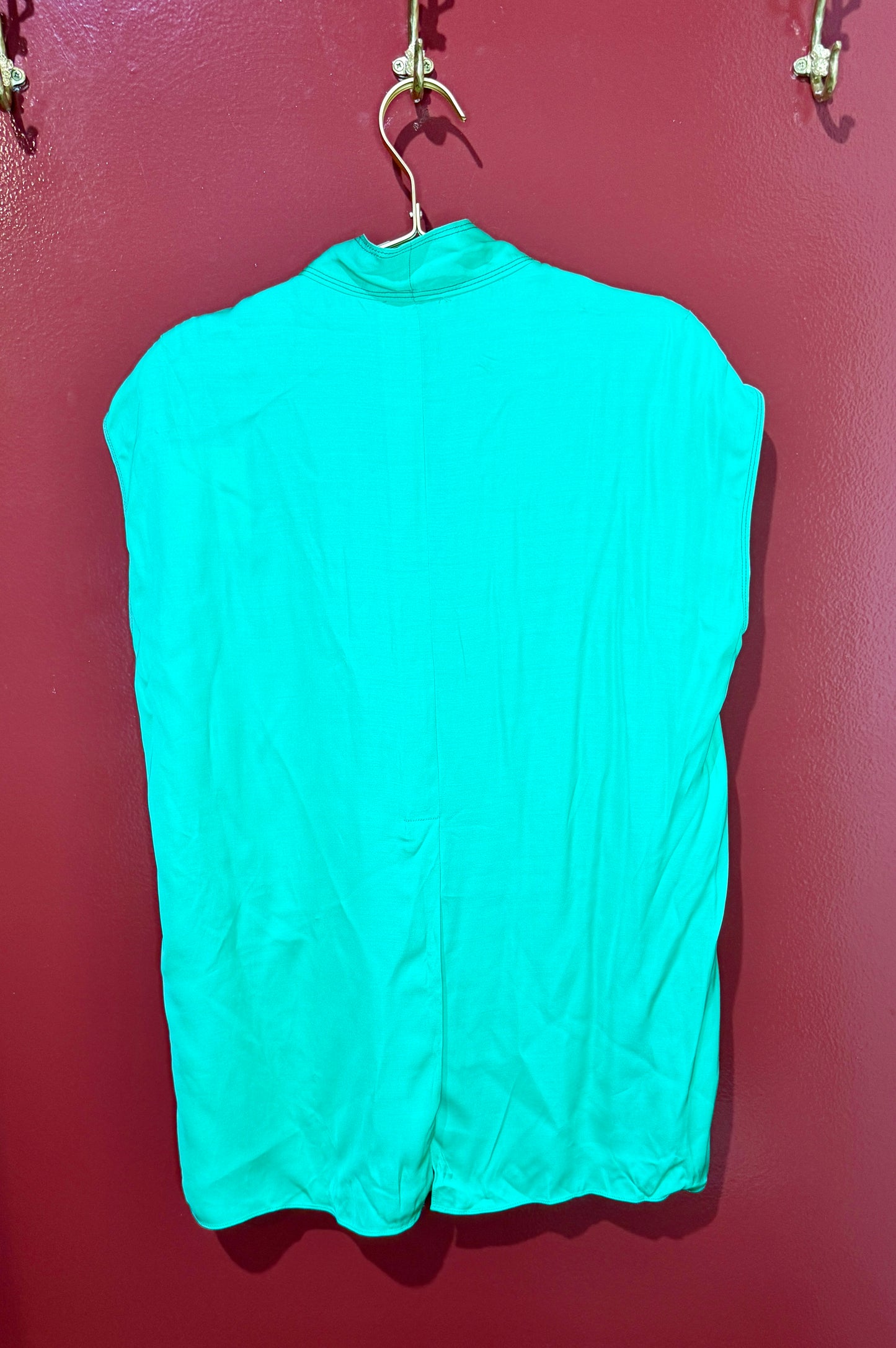 Sandro Green Silk Sleeveless Tie Neck Top L