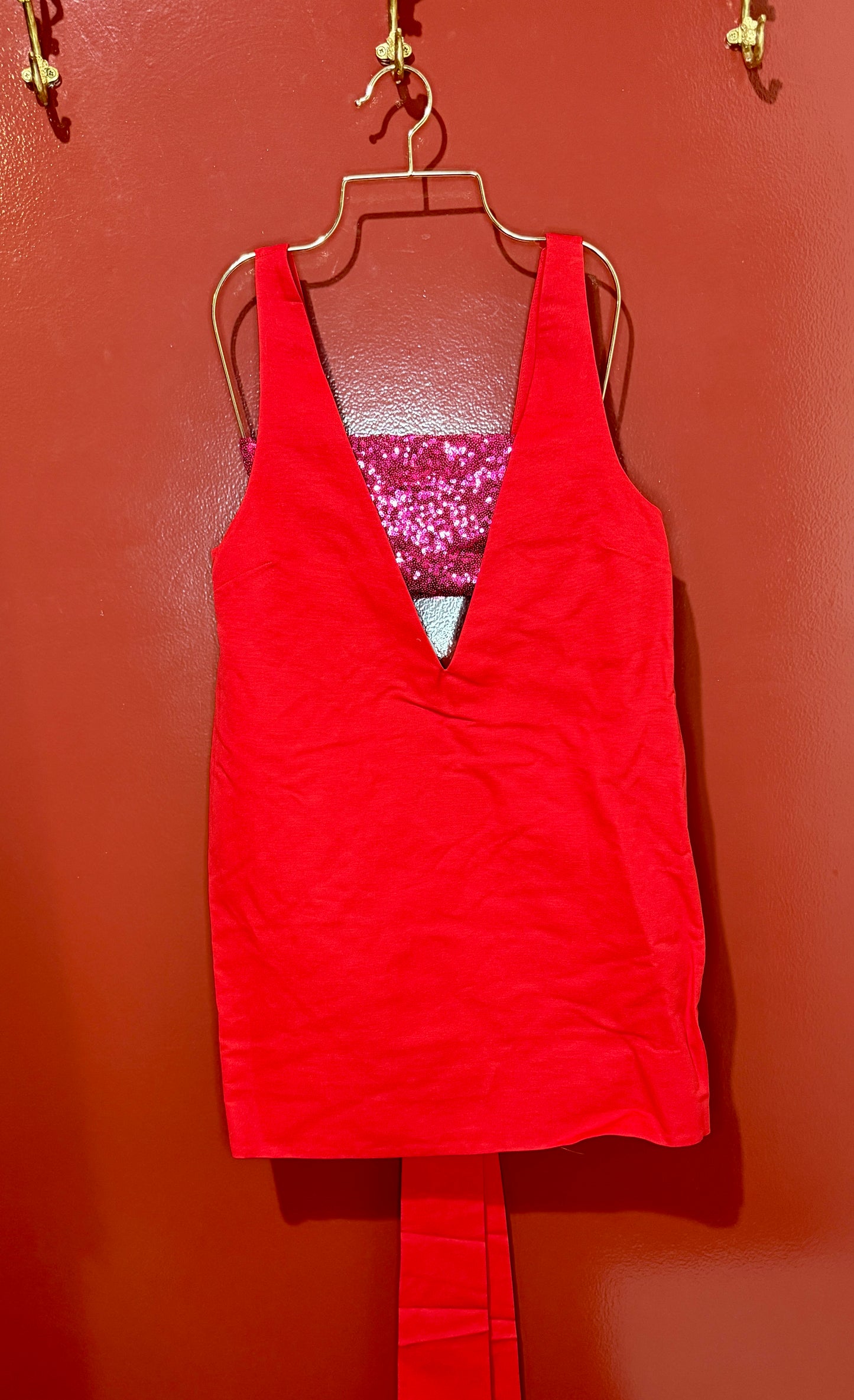 Staud Red Pink Bandeau Bow Dress M