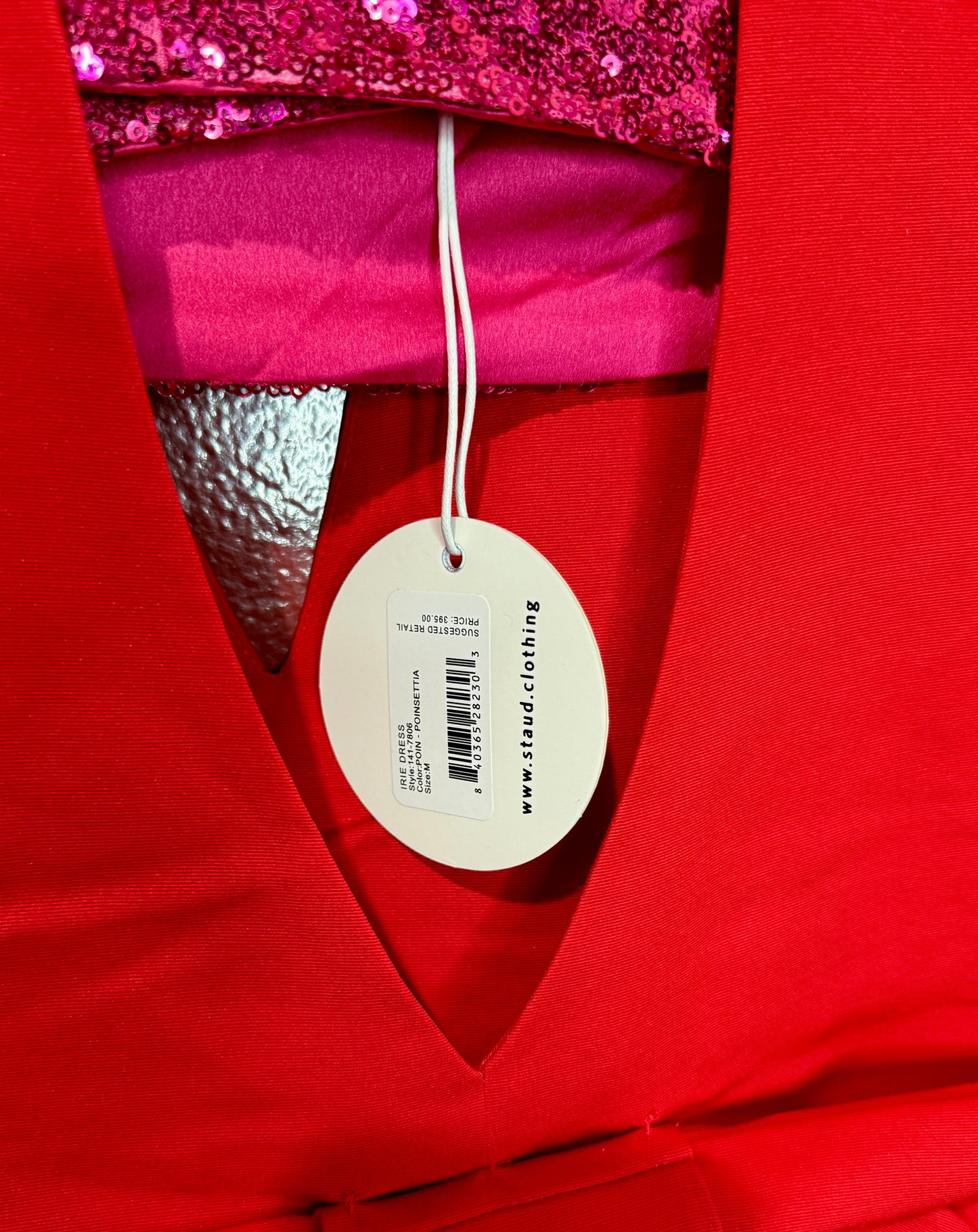 Staud Red Pink Bandeau Bow Dress M