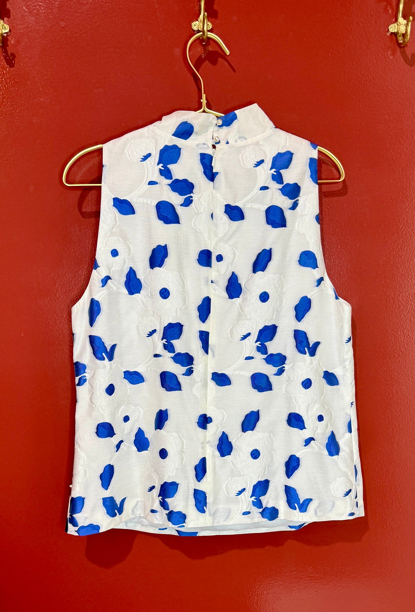Pearl by Lela Rose Blue Floral Bow Top 12