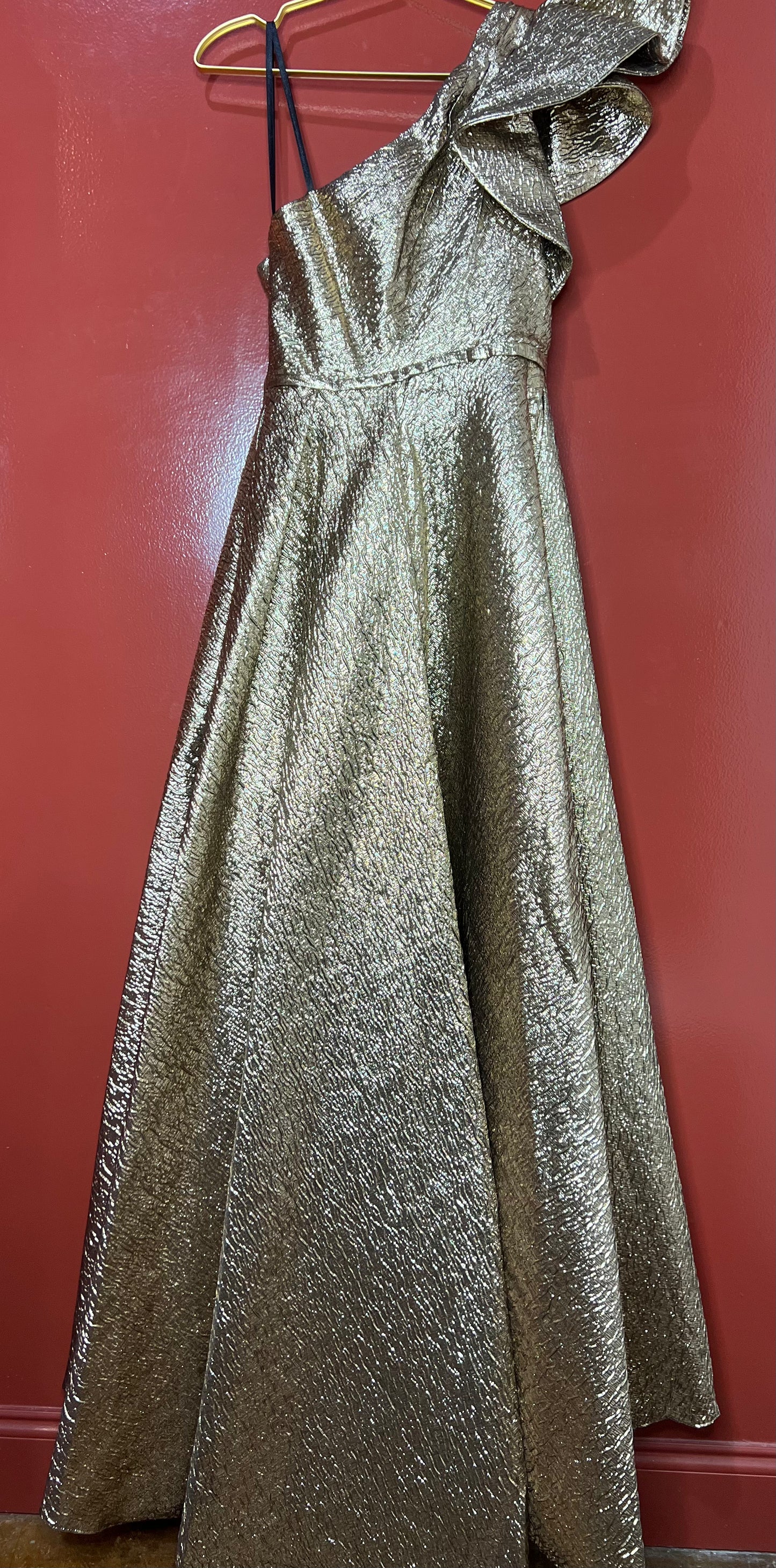 Mac Duggal One Shoulder Gold Dress 4