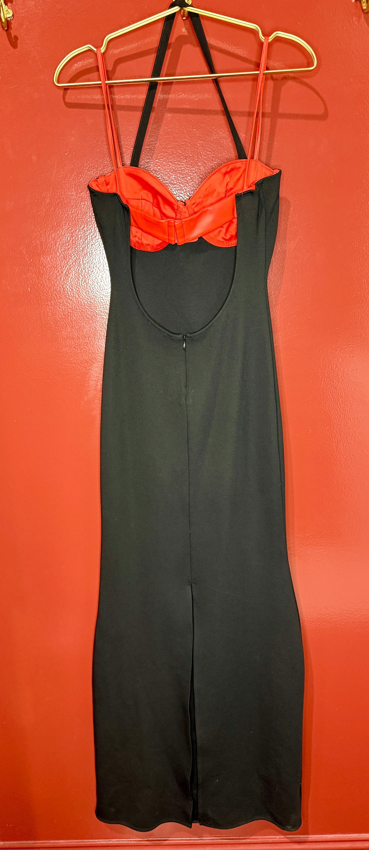 Staud Masonite Dress Black with Cherry Faux Leather S/M
