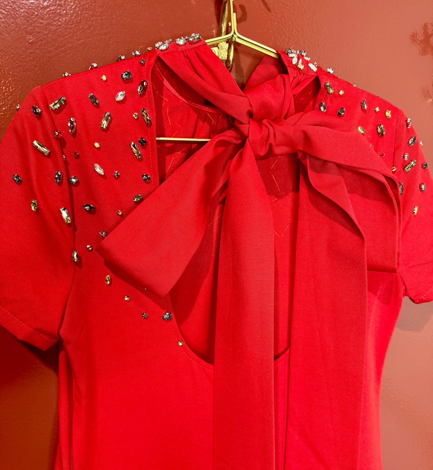 Staud Ilana Red Dress with Rhinestones 4