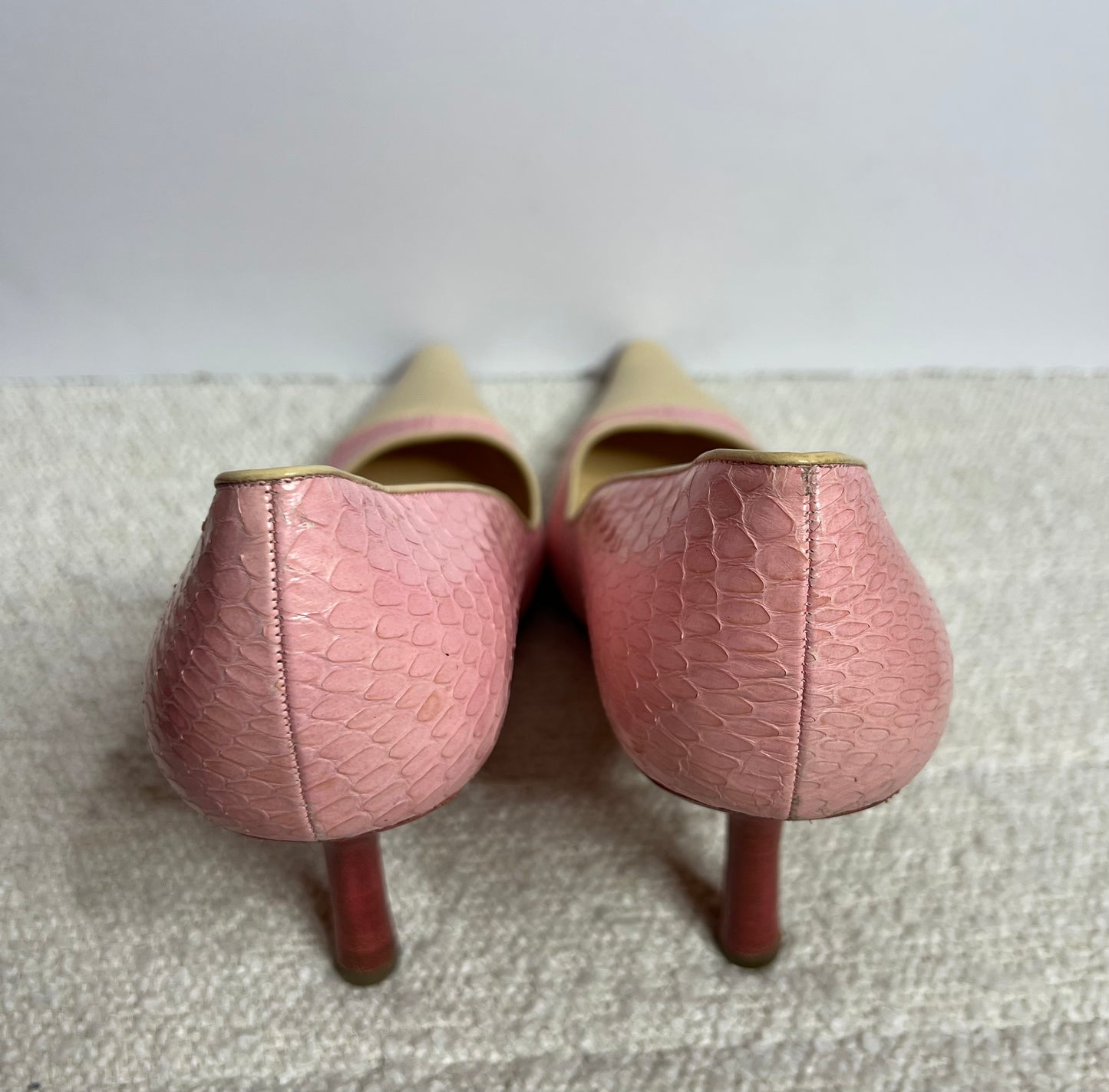 Chanel Pink Snakeskin Heels 38 1/2