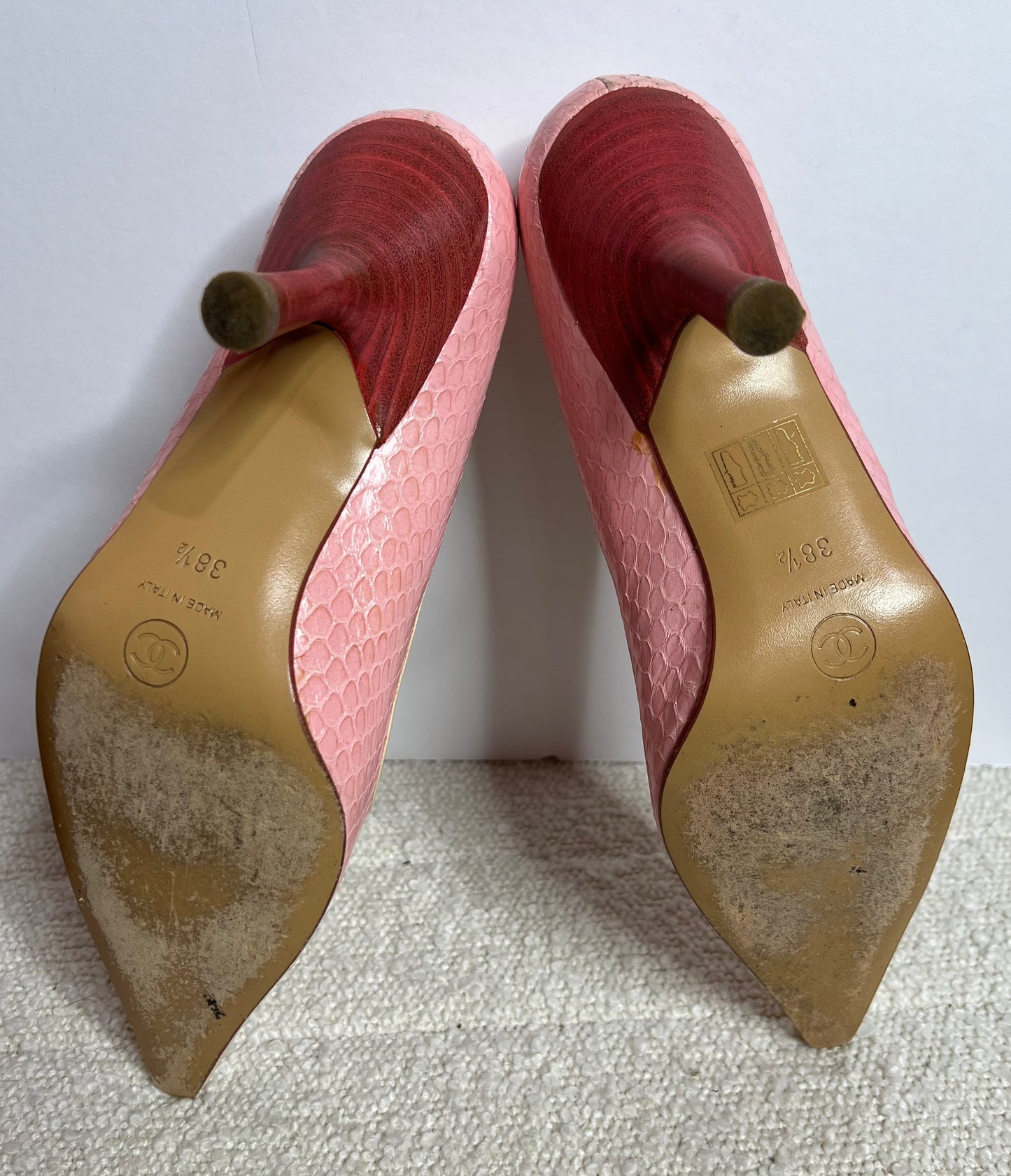 Chanel Pink Snakeskin Heels 38 1/2