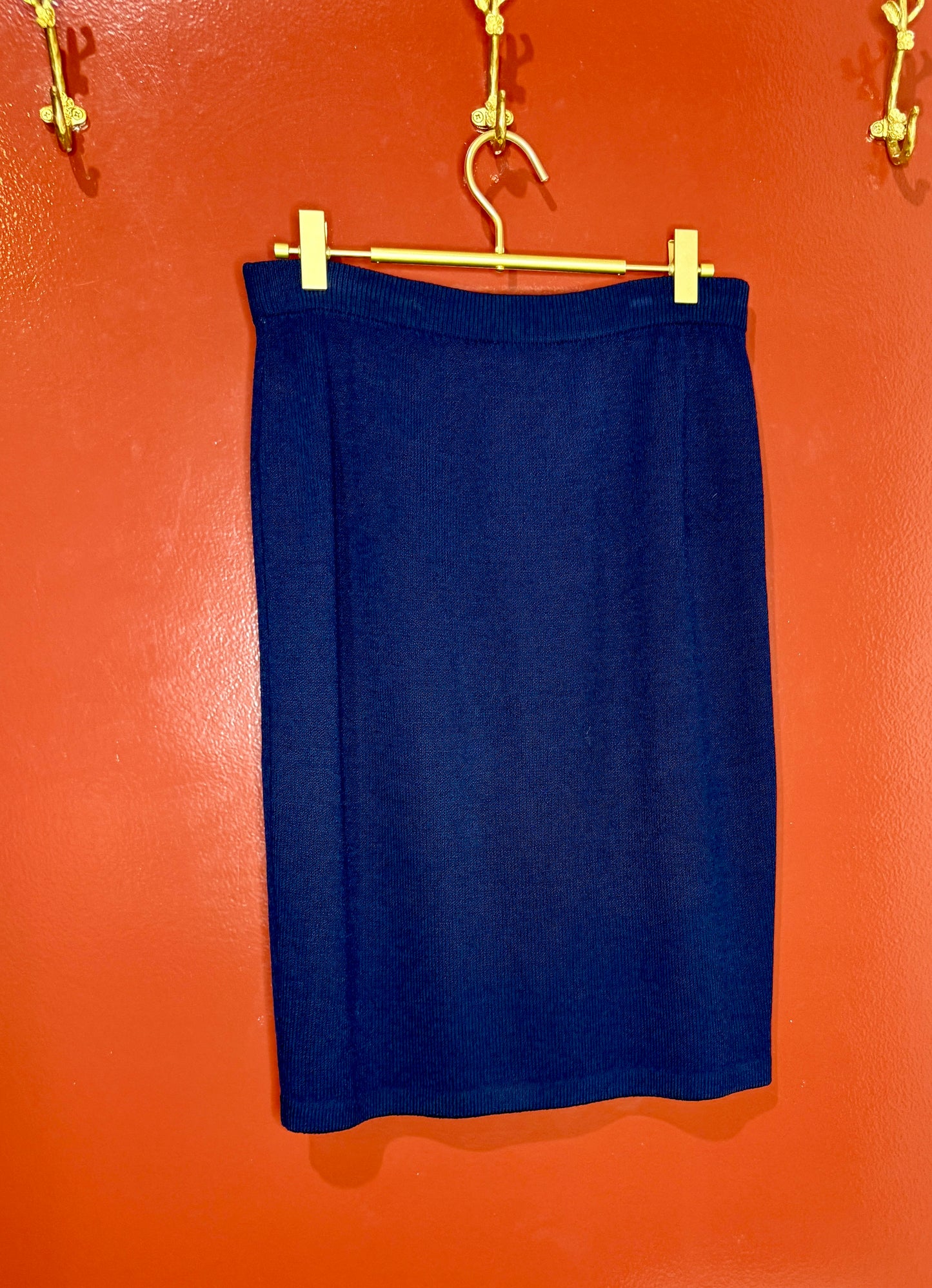St. John Navy Knit Knee Length Skirt 4