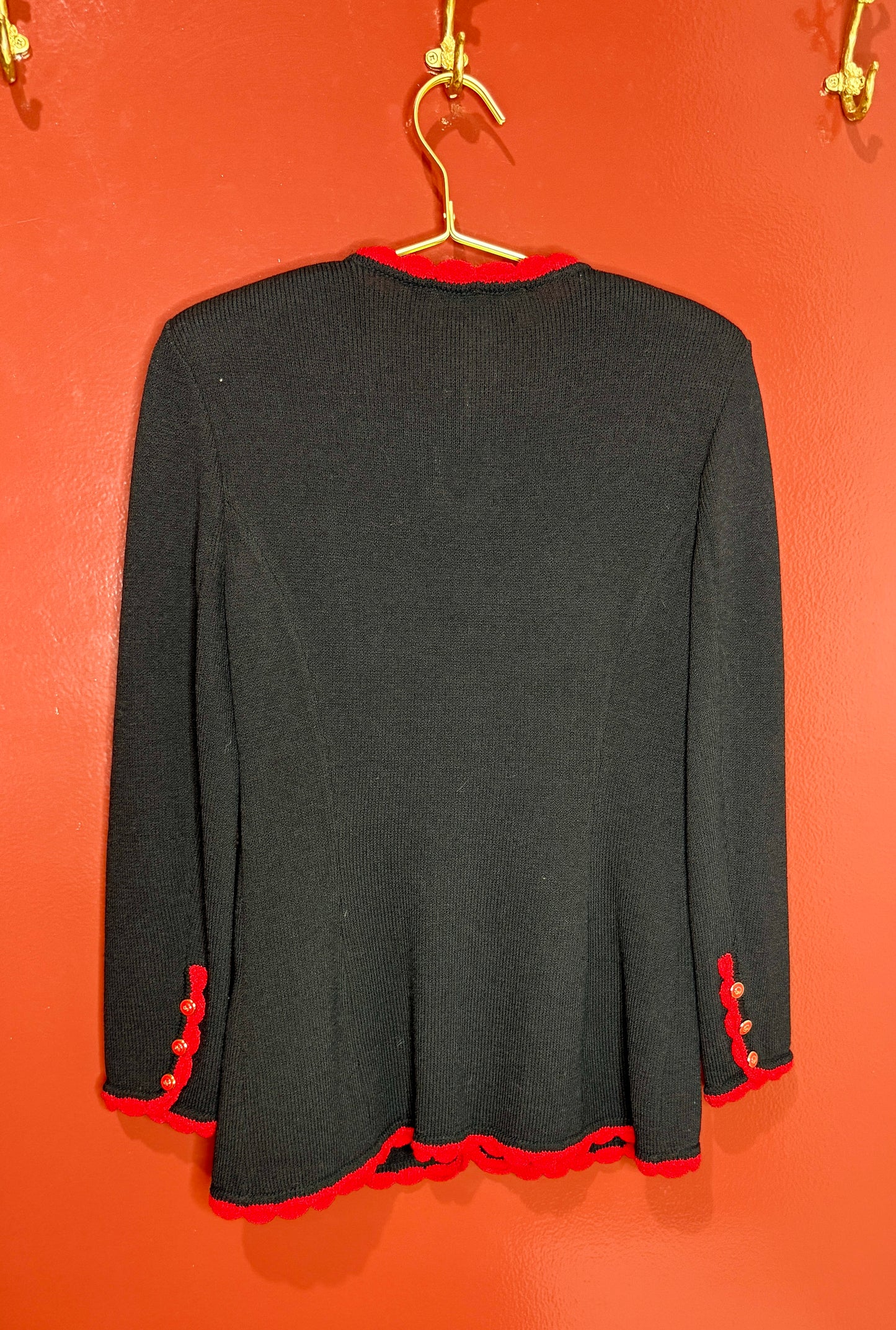 St. John Black/Red Pockets Cardigan S