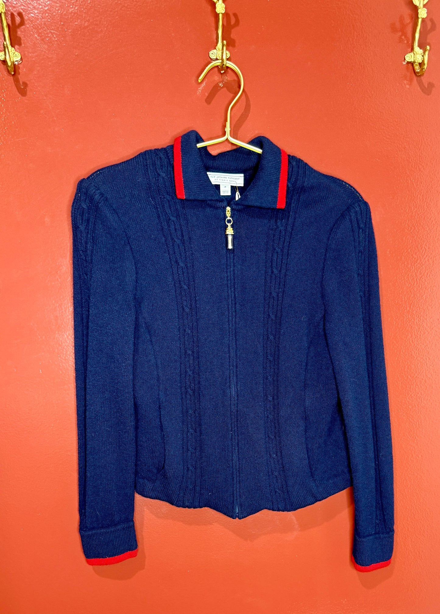 St. John Navy/Red Knit Cardigan S
