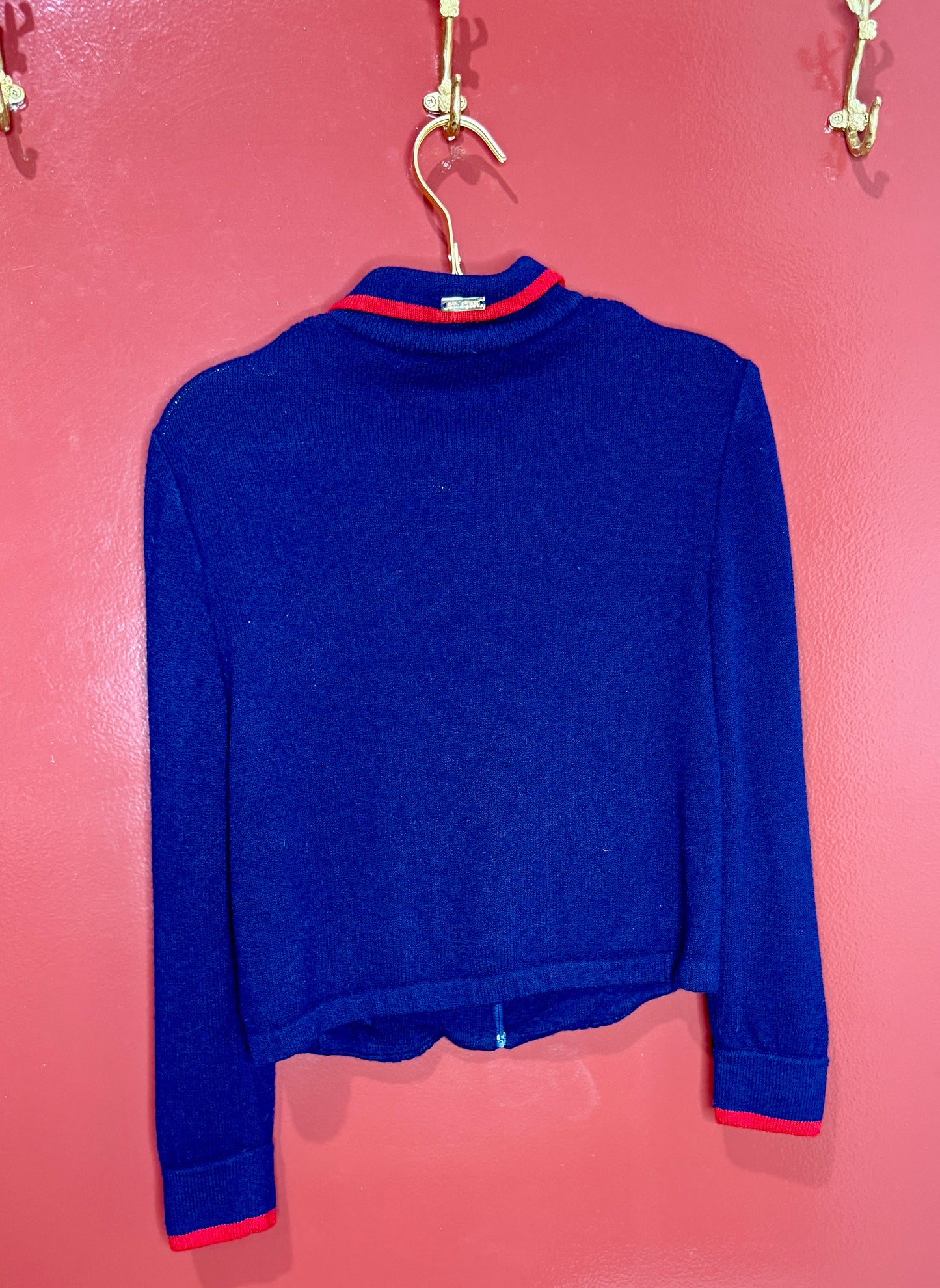 St. John Navy/Red Knit Cardigan S