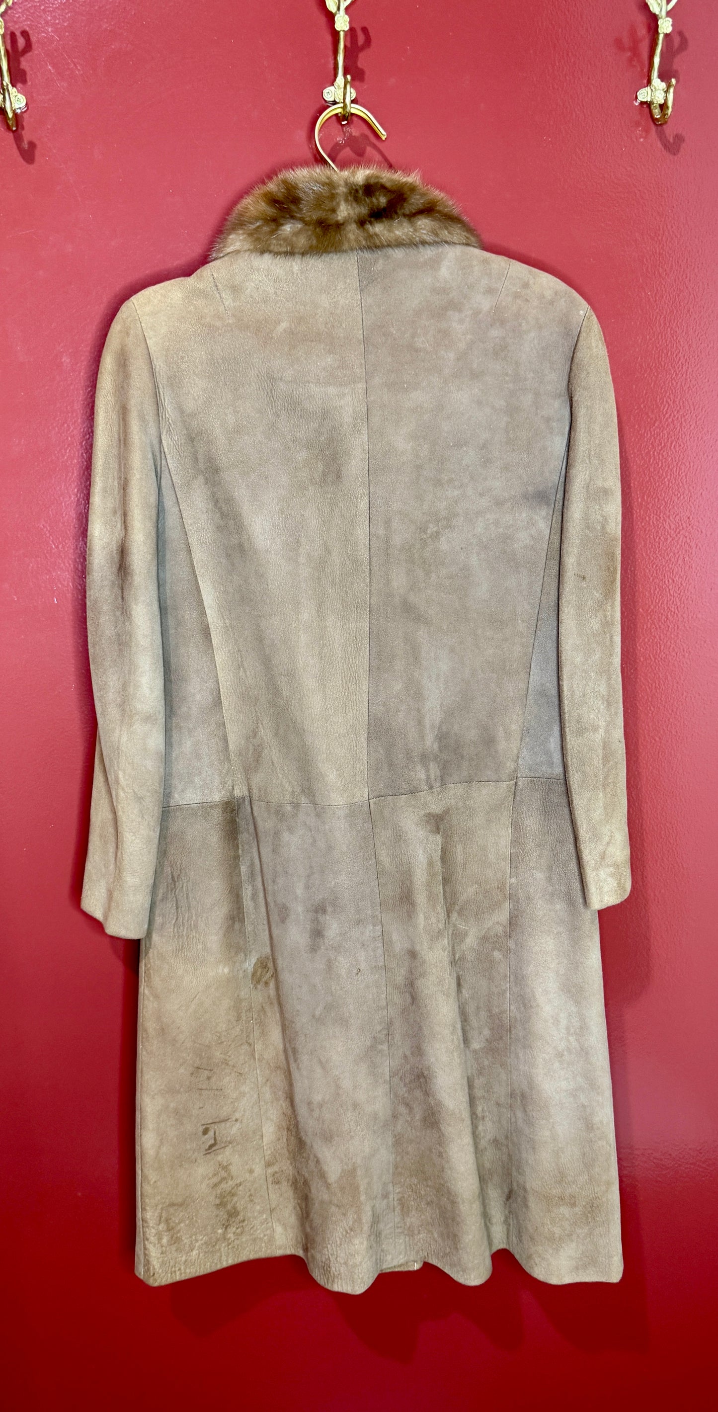 Brown Suede/Fur Long Coat S/M