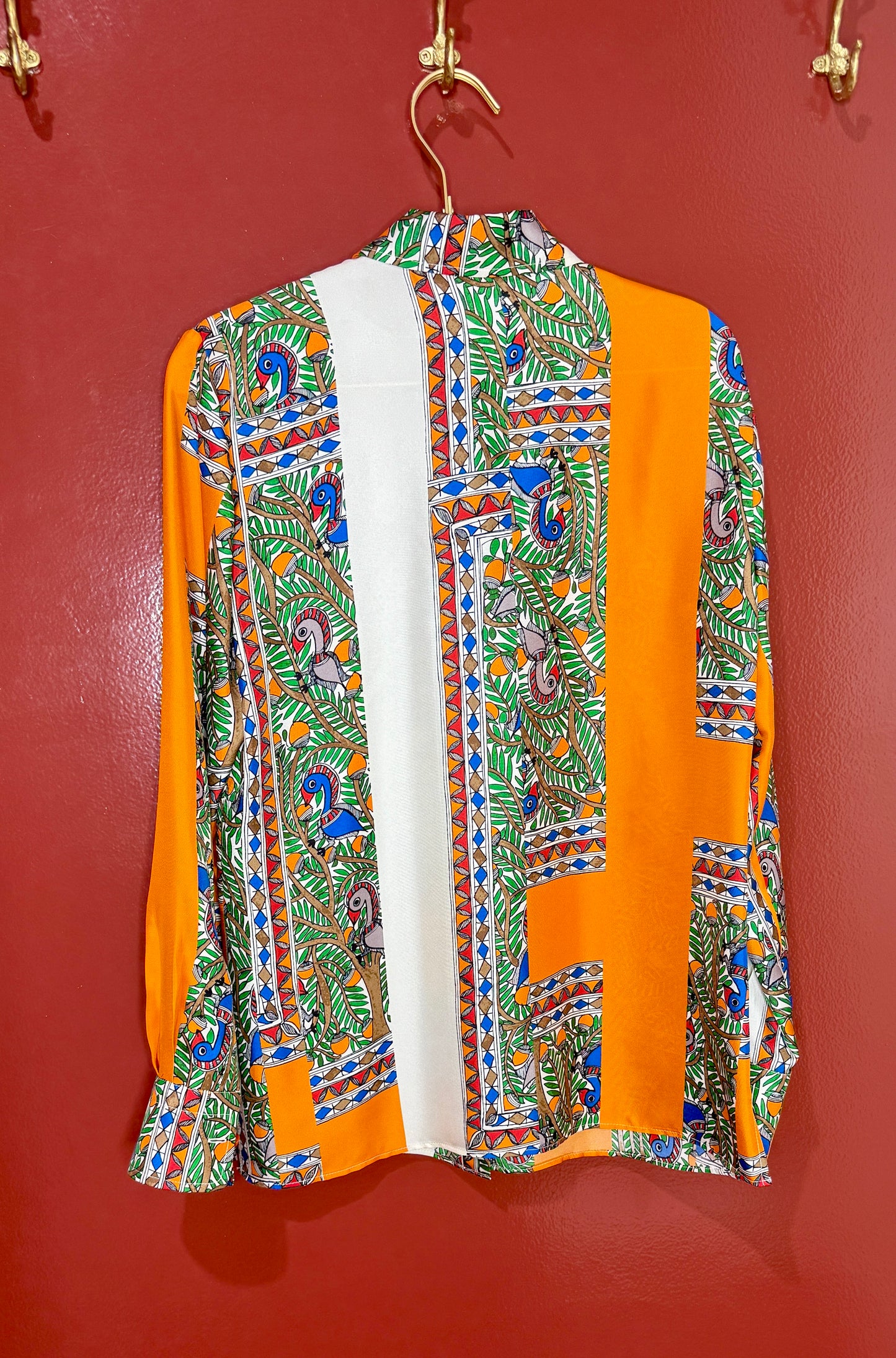 Tory Burch Silk Orange Multi Color Button Down Top 6