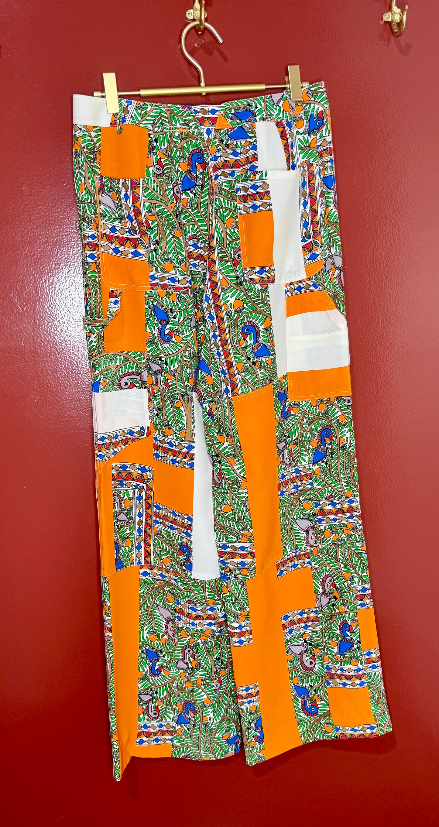 Tory Burch Silk Orange Multi Color wide Leg Pants 2