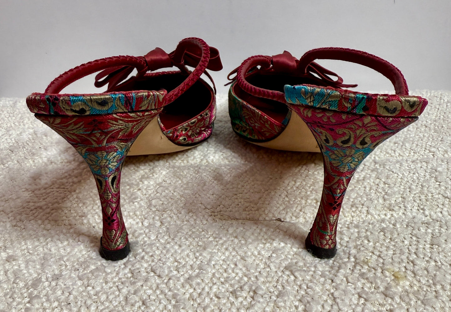 Monolo Blahnik Red/Green Mules 37 1/2