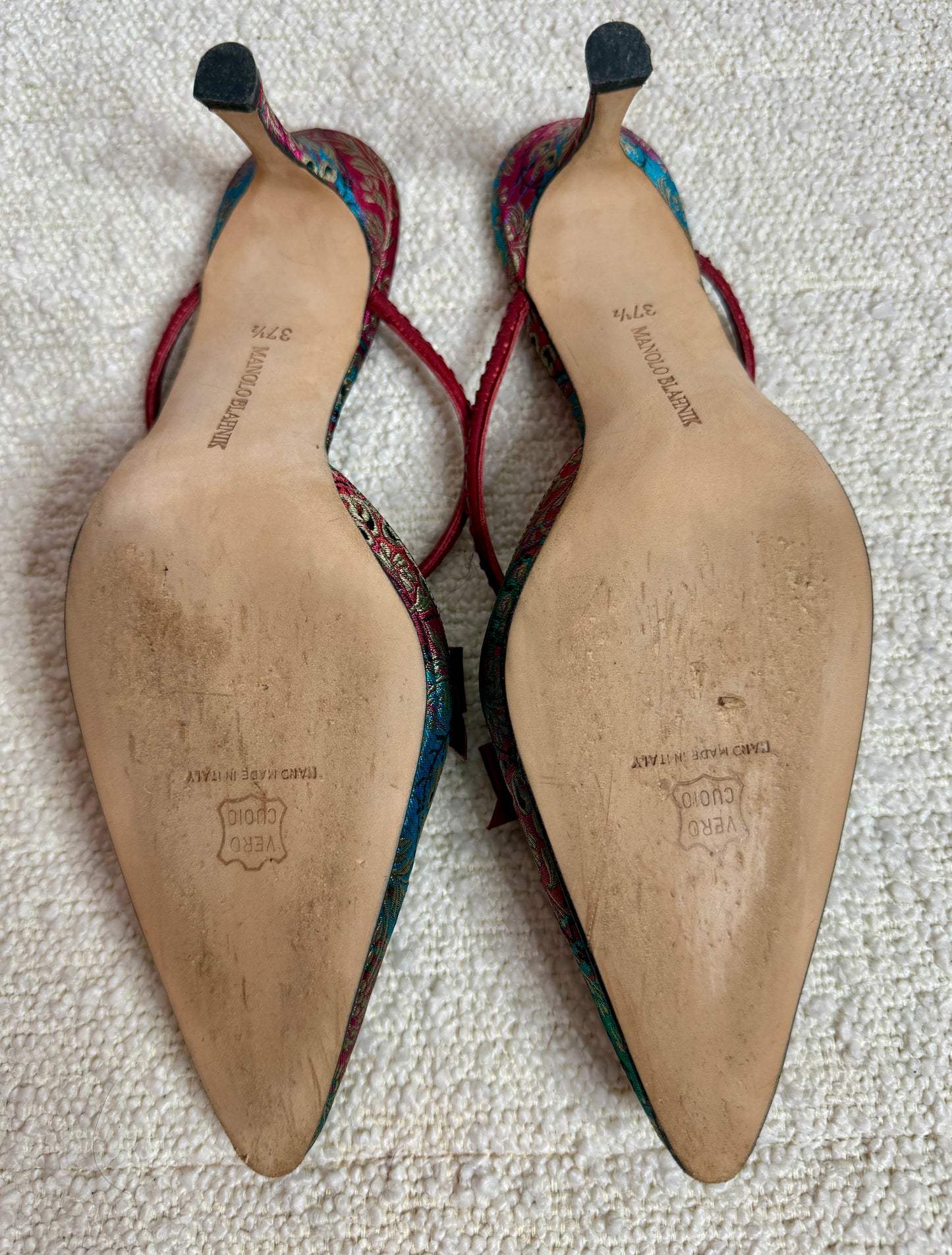 Monolo Blahnik Red/Green Mules 37 1/2