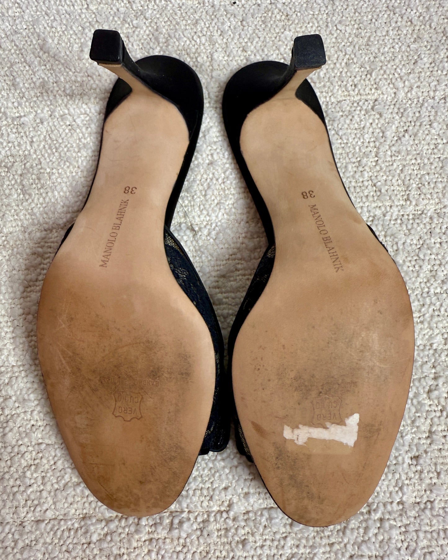 Monolo Blahnik Black Lace Bow Heels 38