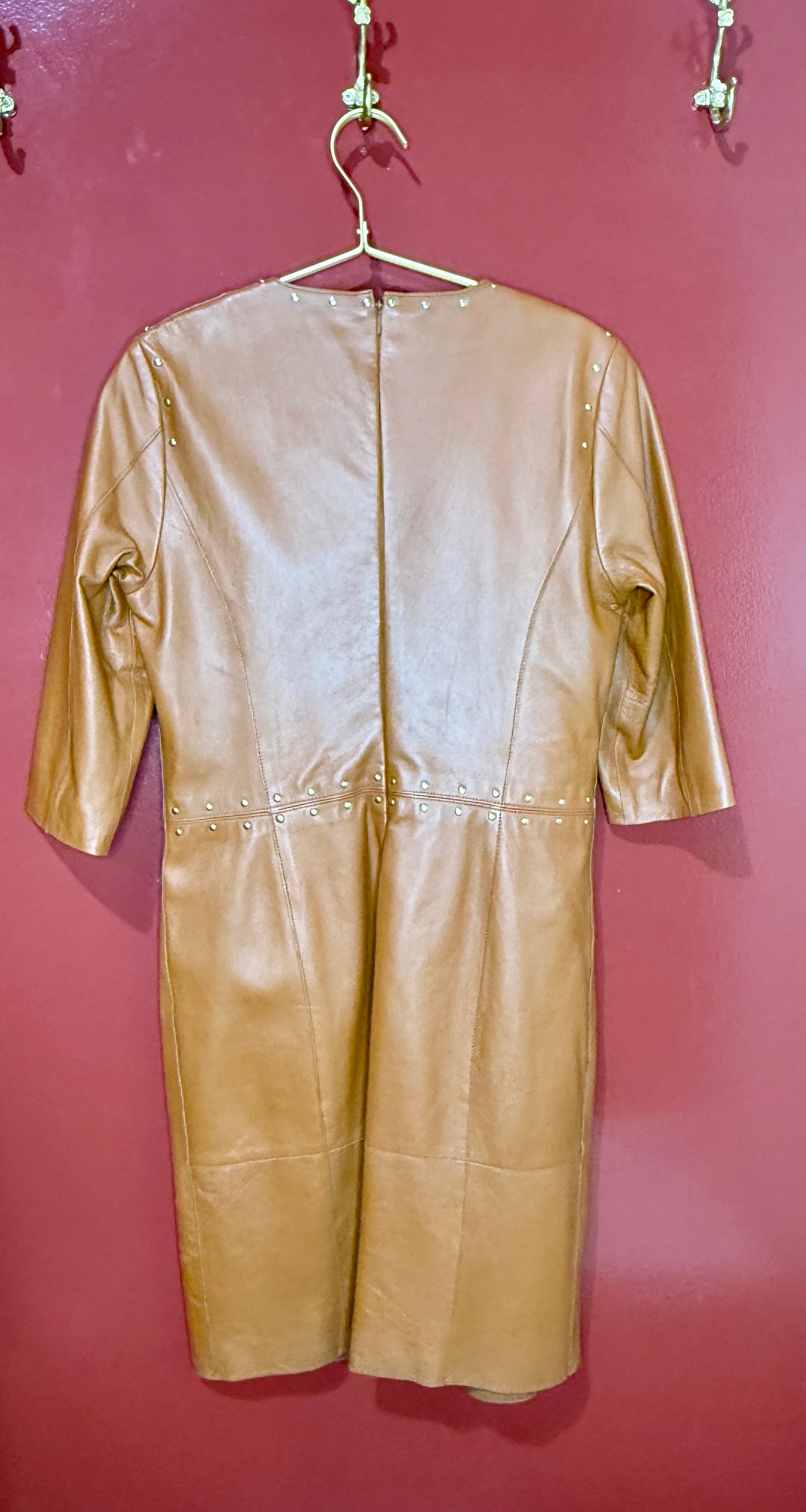 Worth New York Leather Tan Gold Stud 8