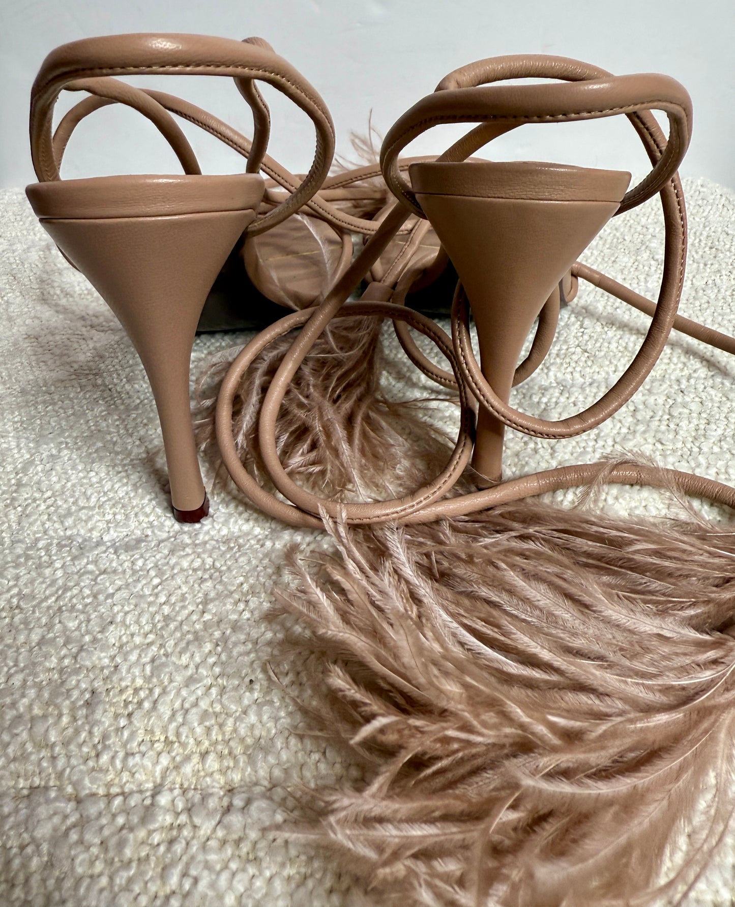 Valentino Leather Feather - Trim Heels 39