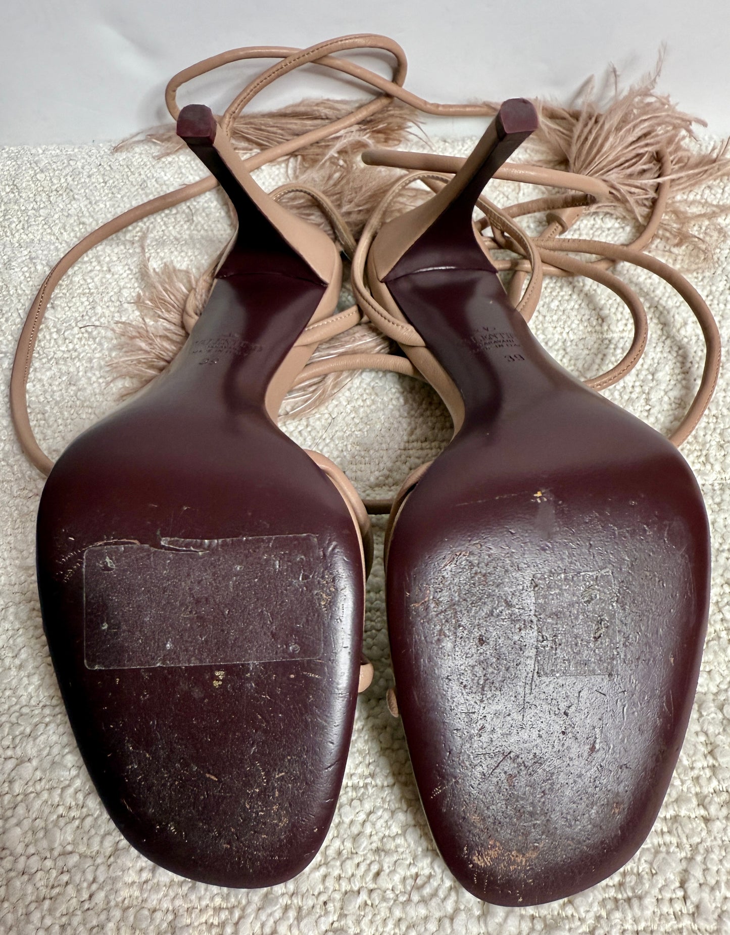 Valentino Leather Feather - Trim Heels 39