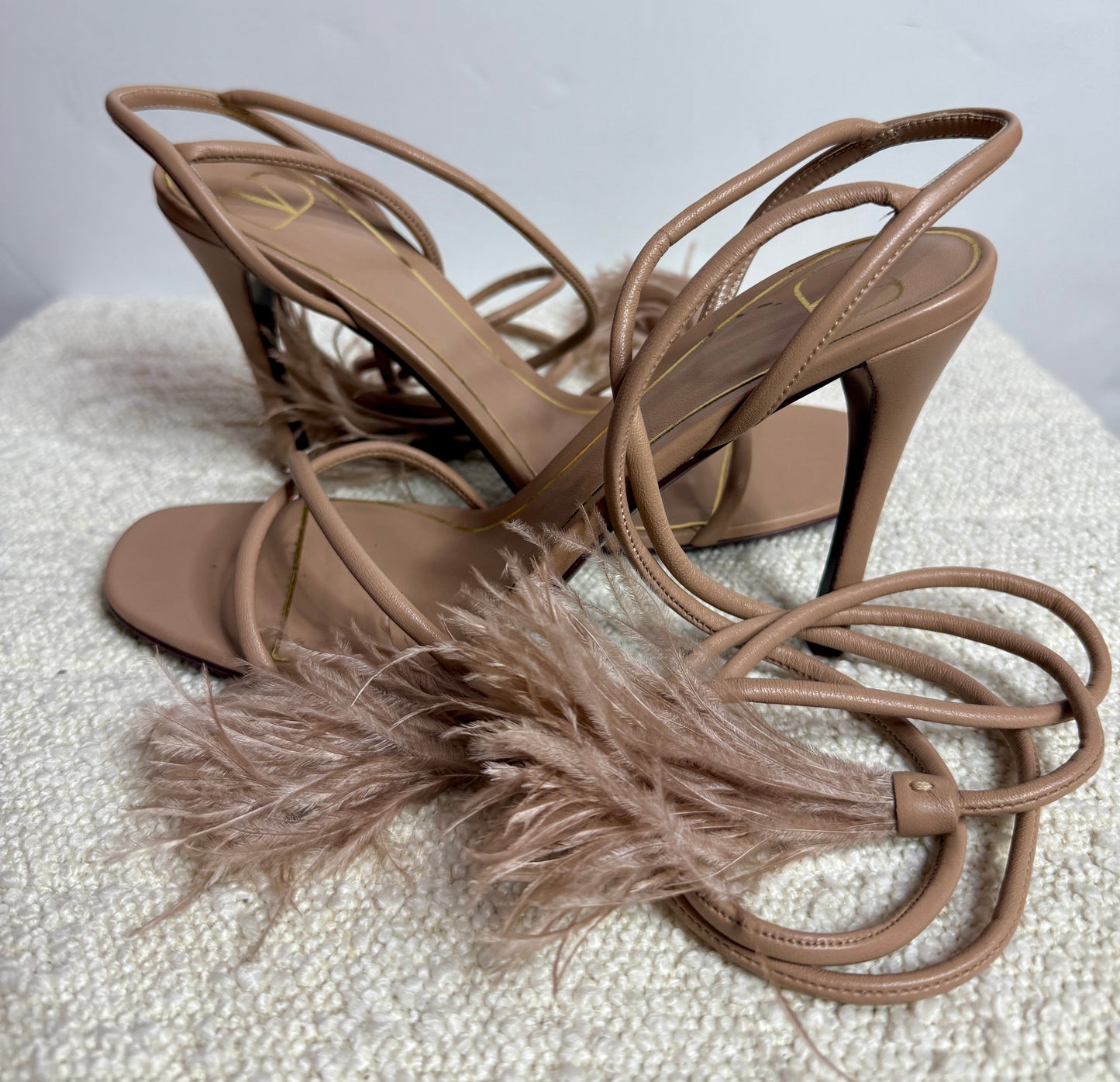 Valentino Leather Feather - Trim Heels 39