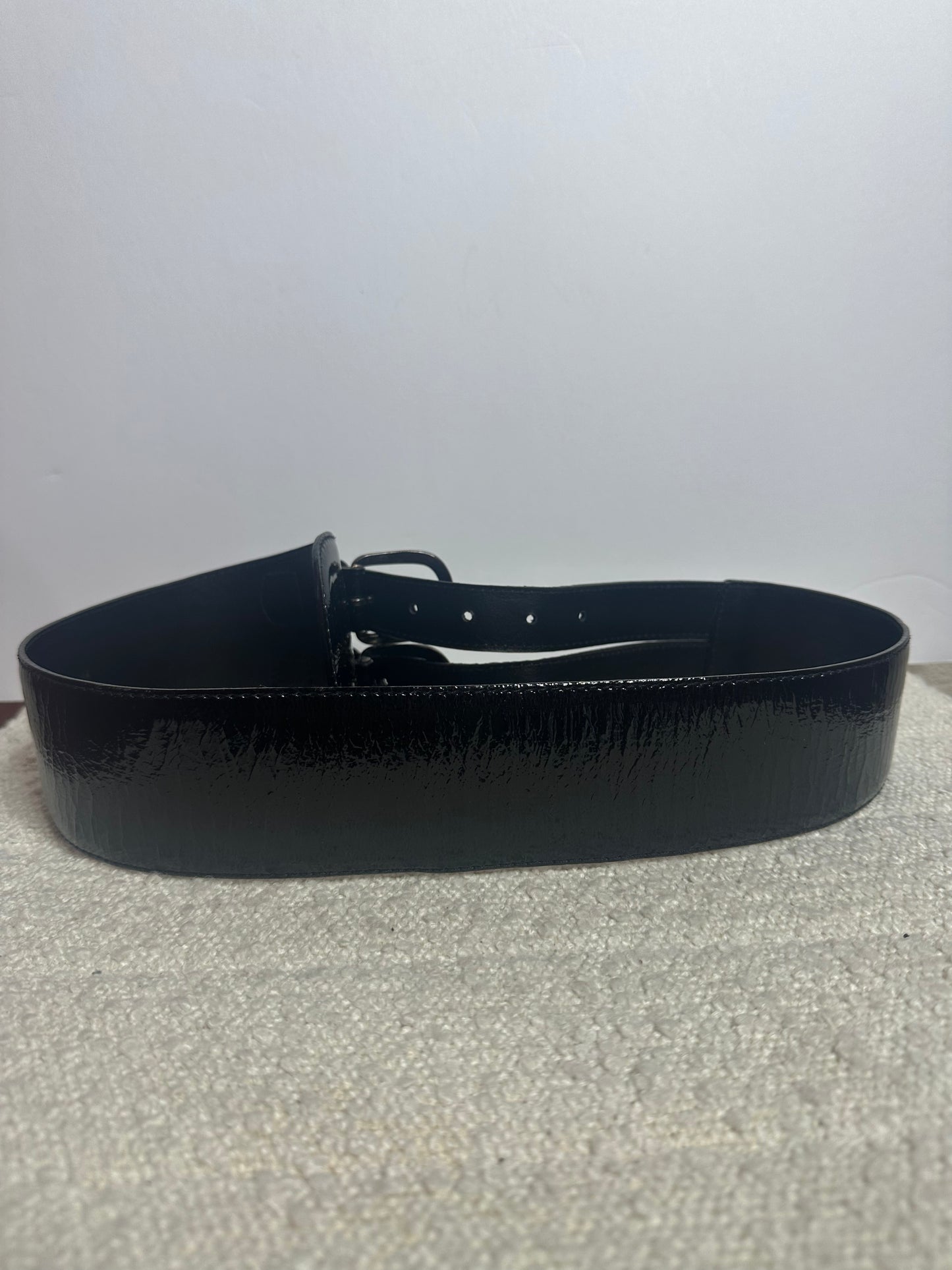 Oscar De La Renta Black Patent Belt M