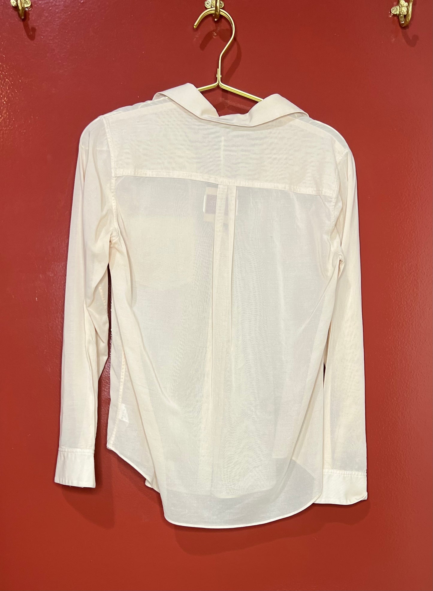 Theory Peach Long Sleeve Button Down Sheer S