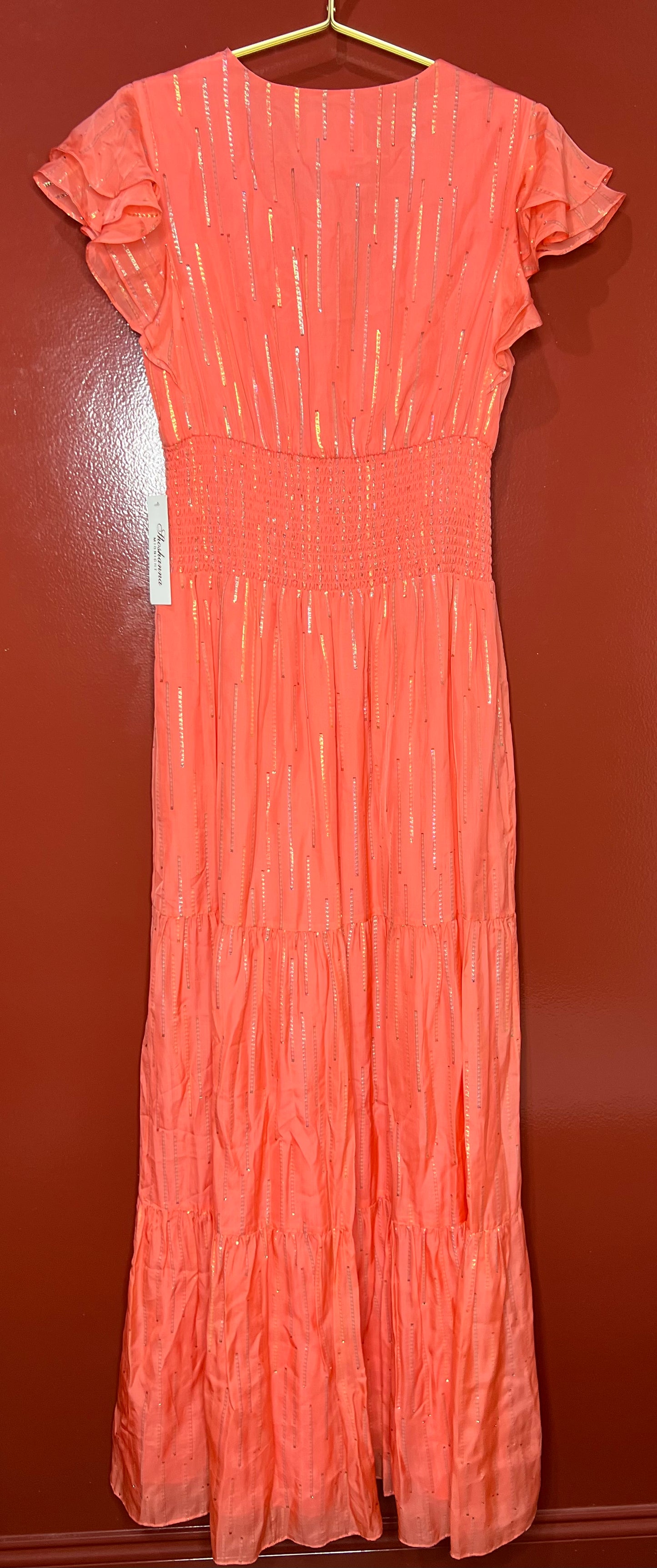 Shoshanna Orange With Gold Maxi Dress 6