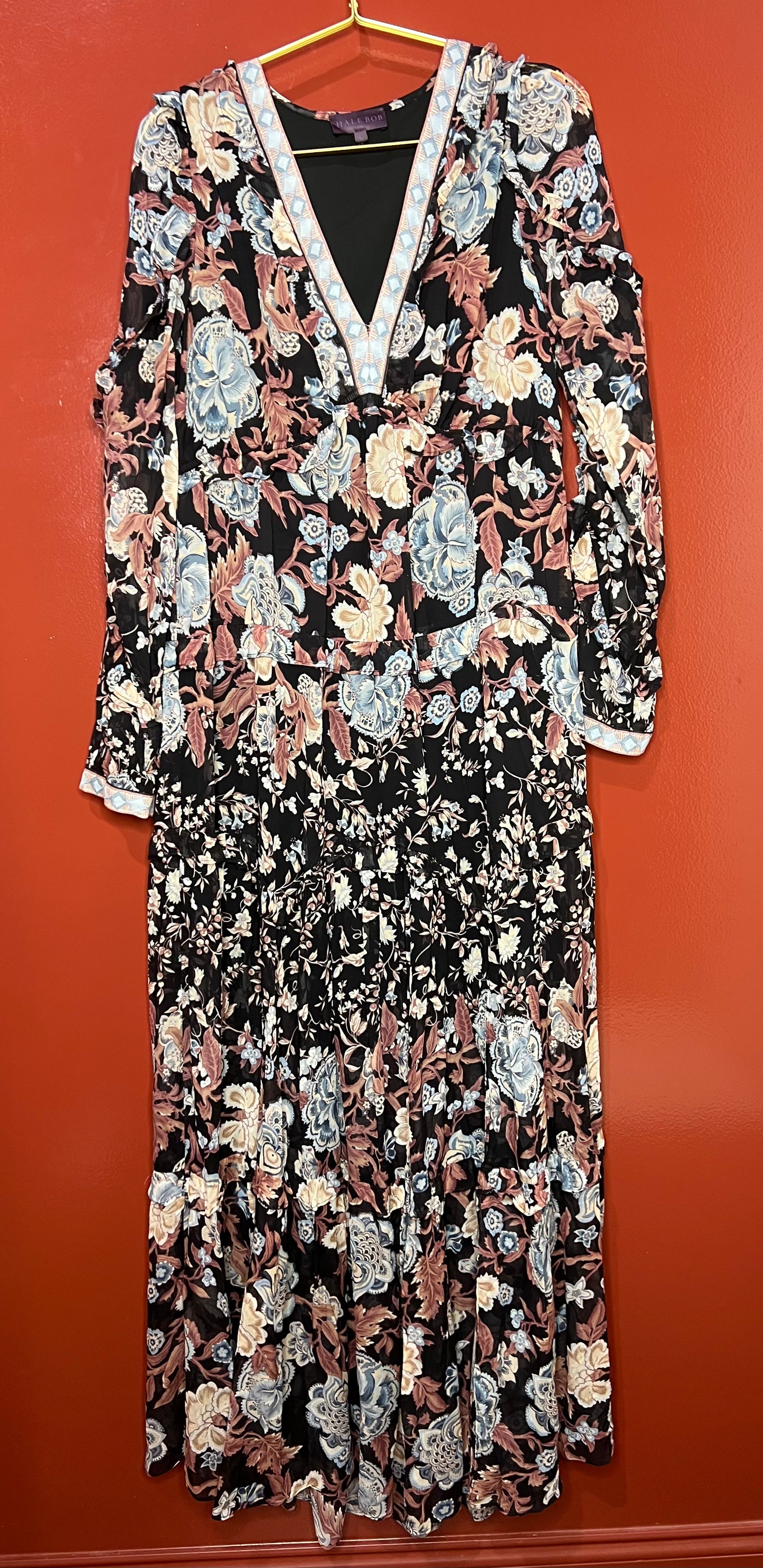 Hale Bob Long Floral Sheer Maxi Dress L