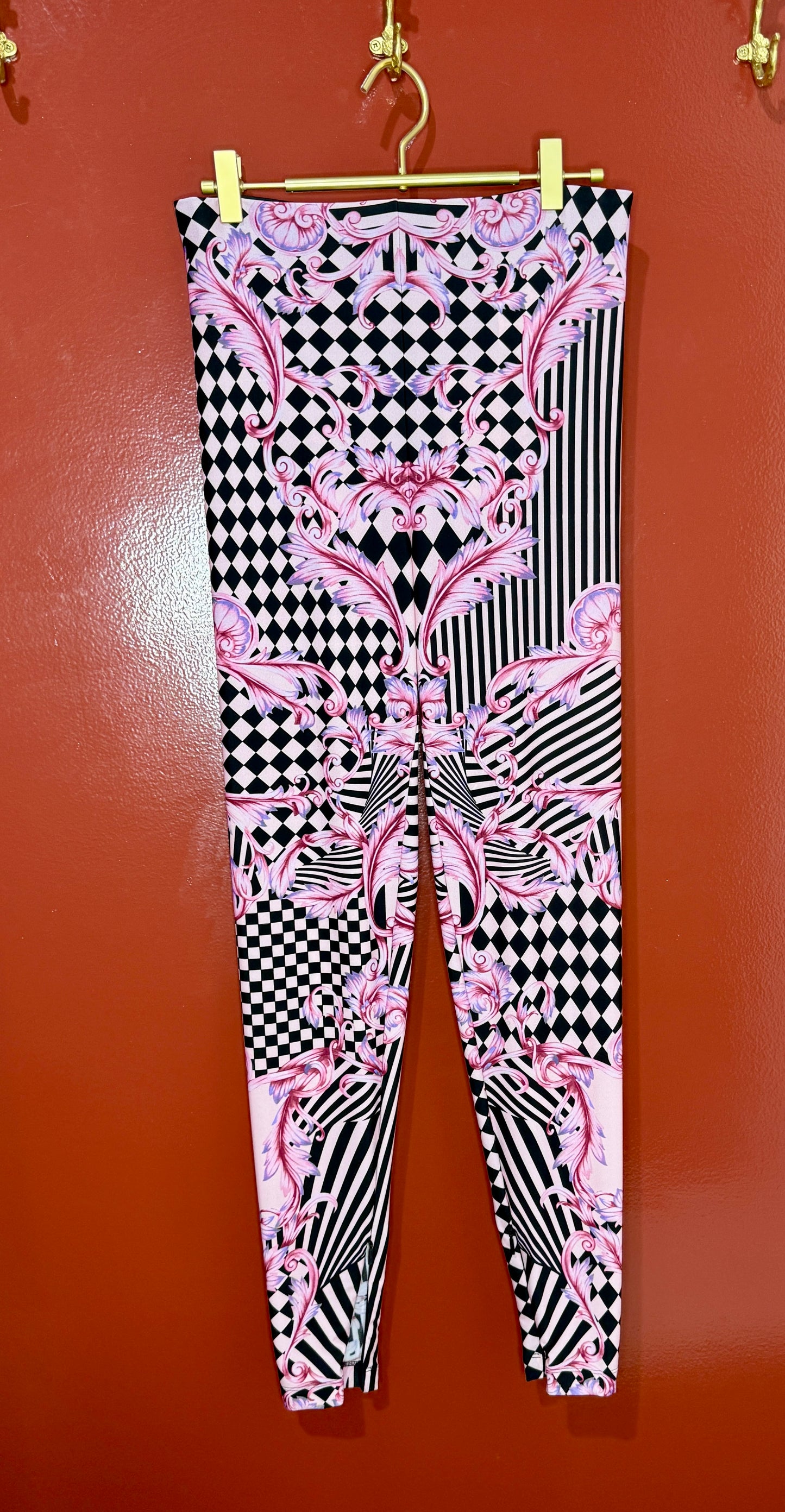 Versace Pink and Black Back Zip Leggings 42
